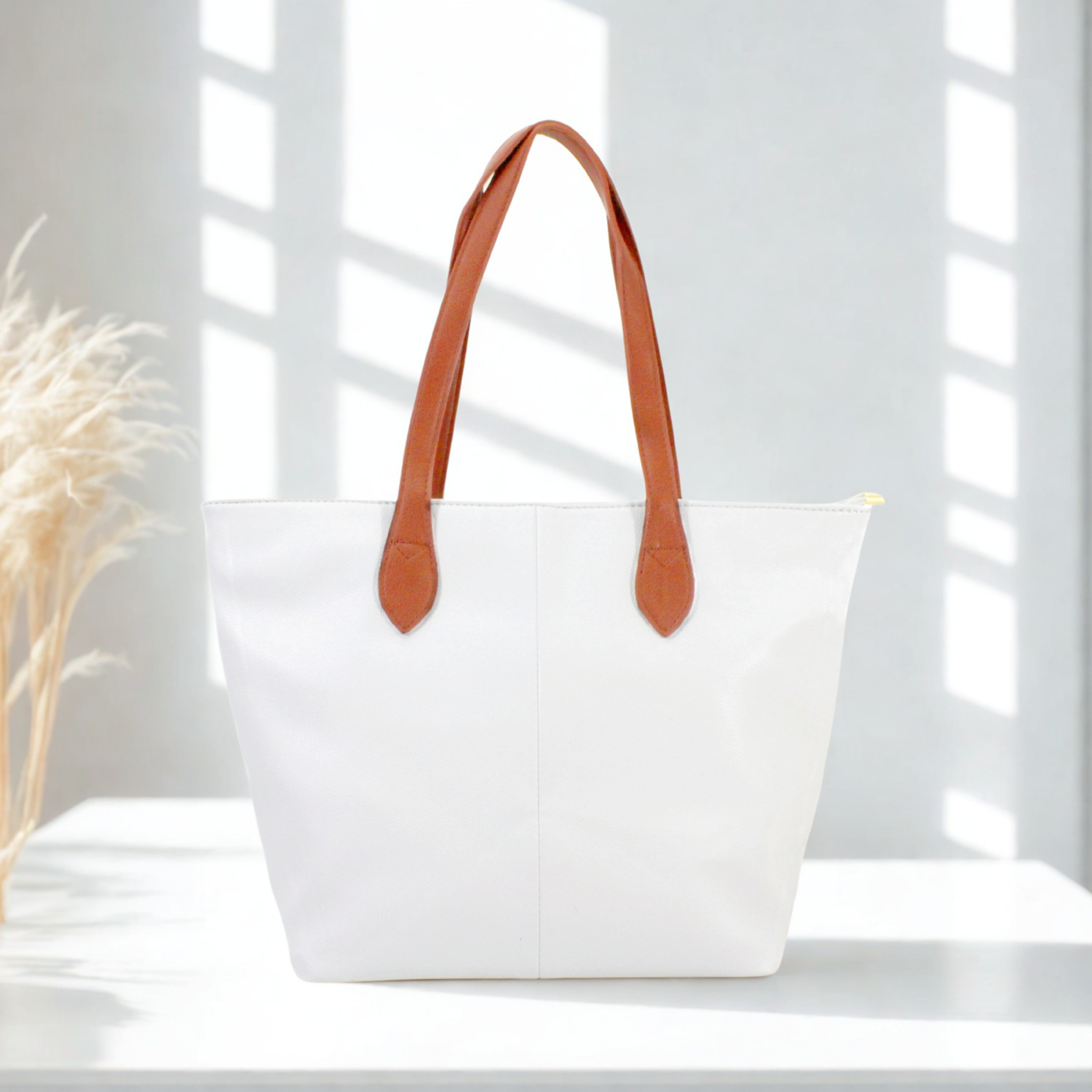 Women’s Large Tote Shoulder Bag Synthetic Handbag with Zip Top & Contrast Straps