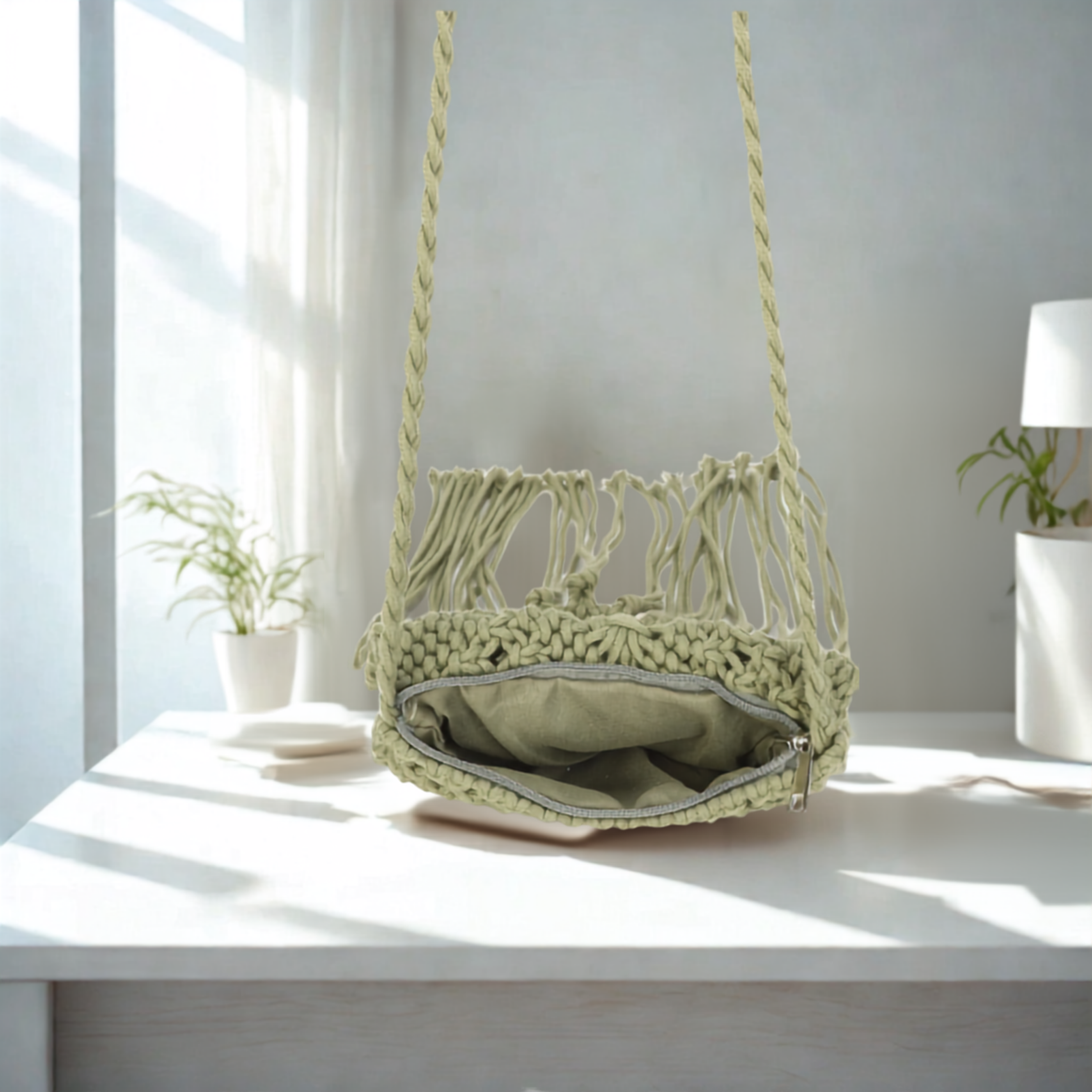 Women’s Knitted Crochet Shoulder Bag – Synthetic Top Zip Flap Crossbody Bag with Long Strap