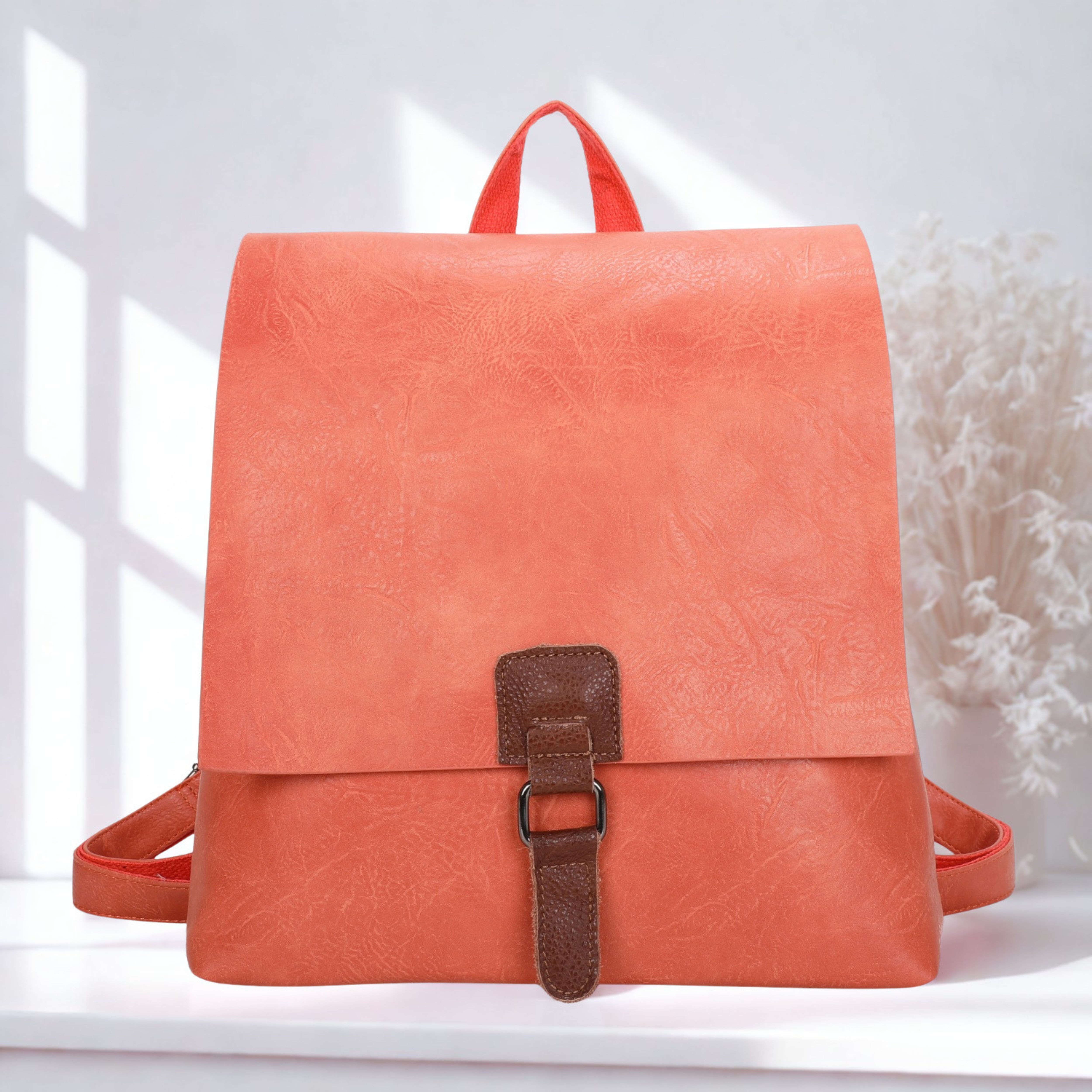 Women’s Faux Leather Backpack Bag – Ladies Flap Over Rucksack with Top Zip Closure