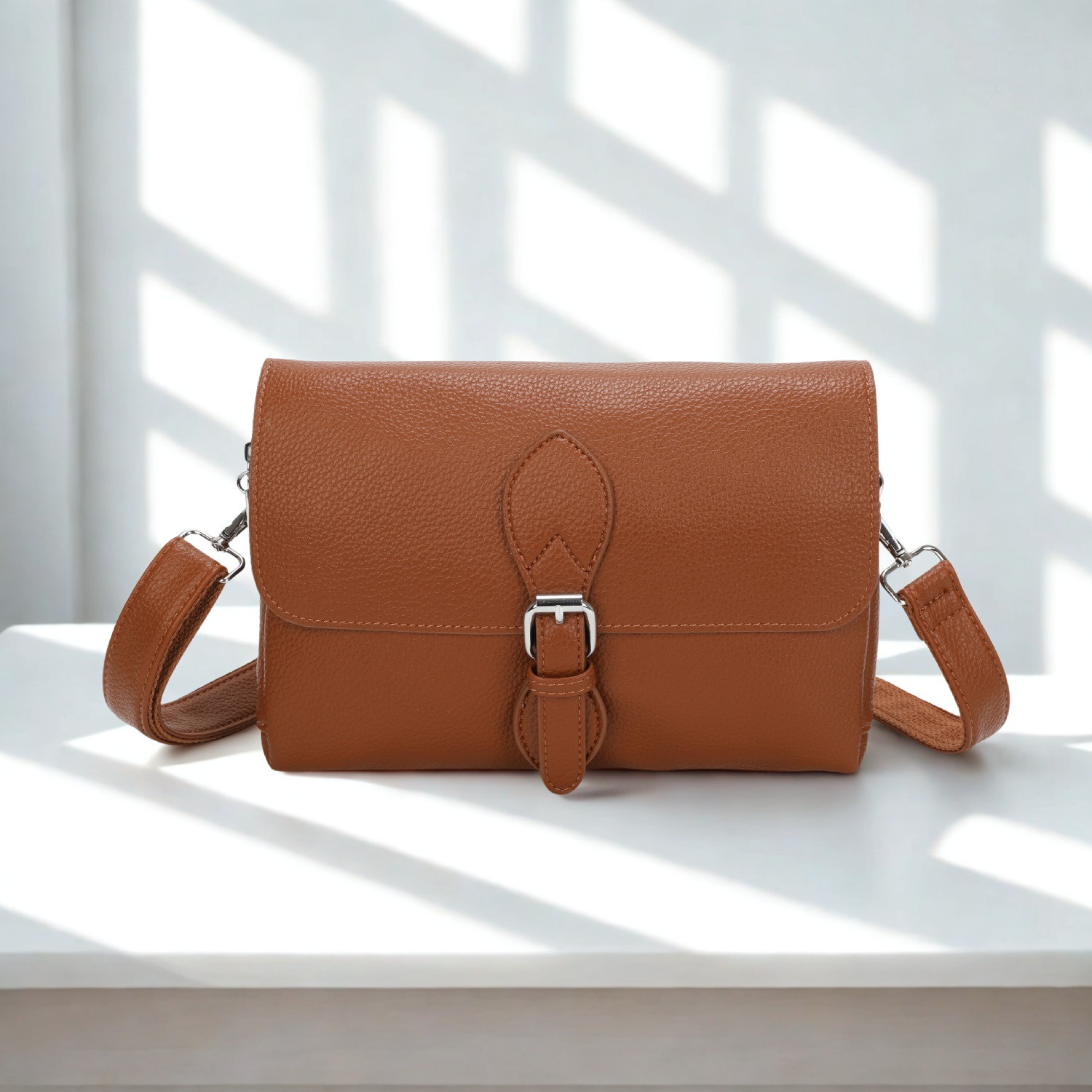 Women’s Crossbody Bag Small Synthetic PVC Flap Shoulder Bag Double Zip Compartments