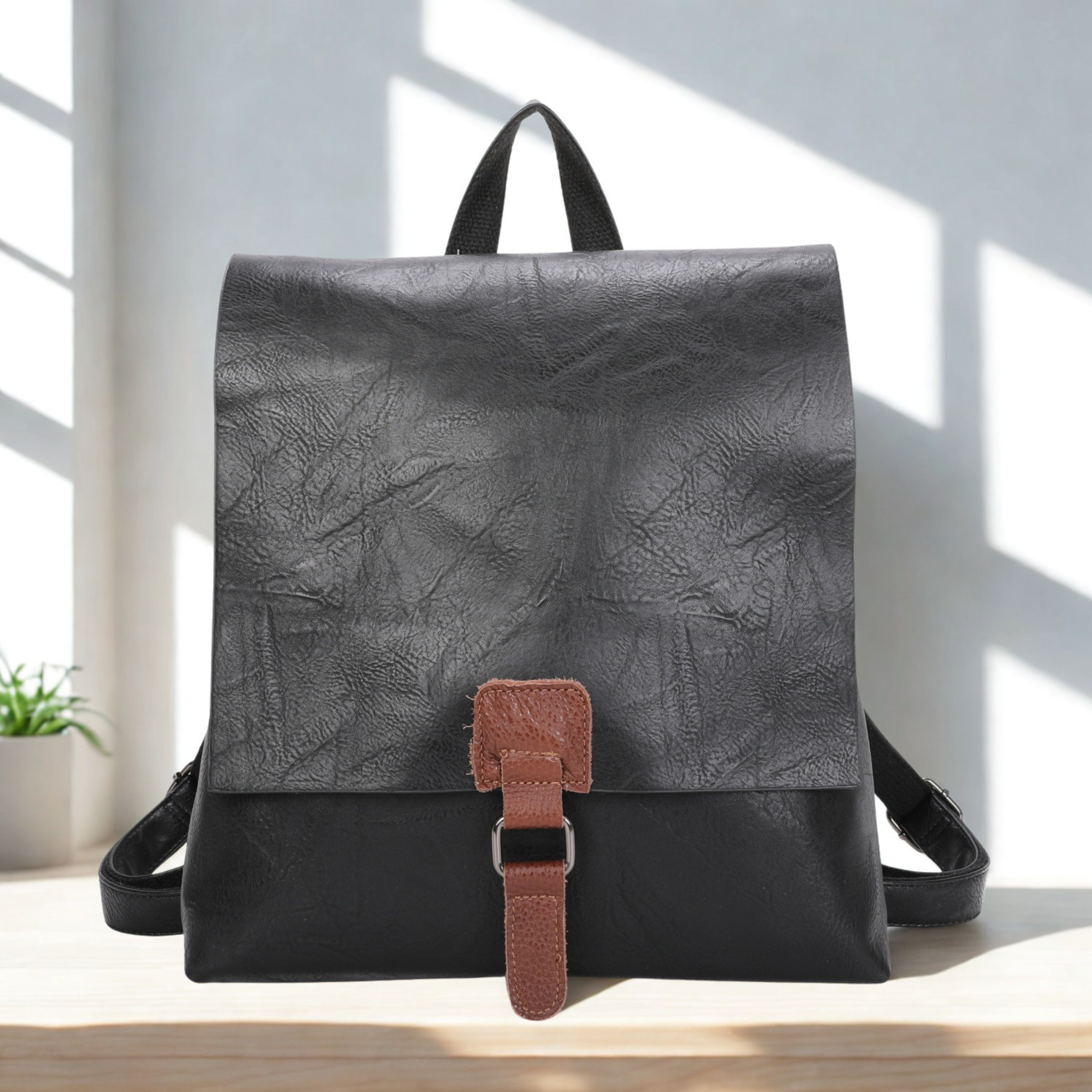 Women’s Faux Leather Backpack Bag – Ladies Flap Over Rucksack with Top Zip Closure
