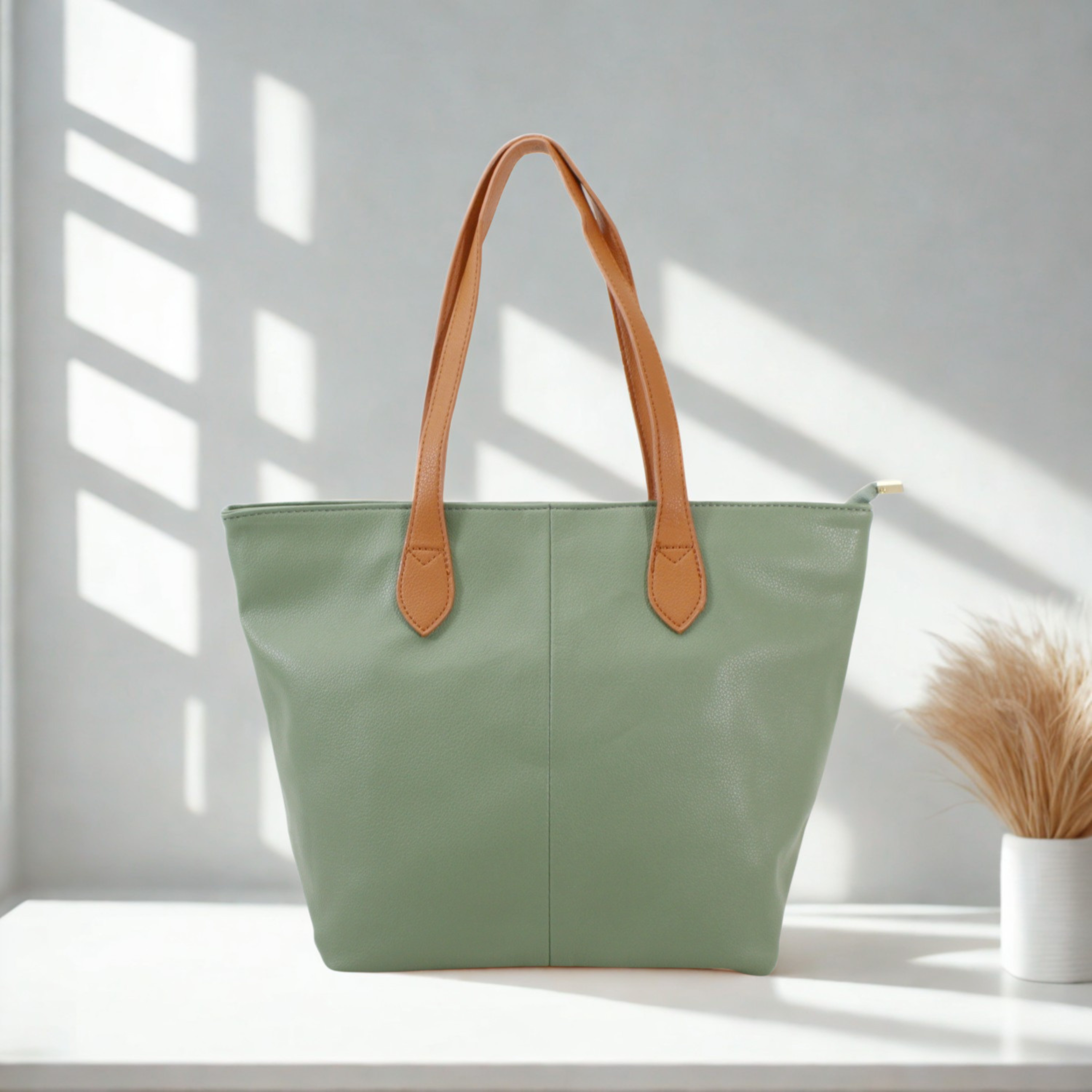 Women’s Large Tote Shoulder Bag Synthetic Handbag with Zip Top & Contrast Straps