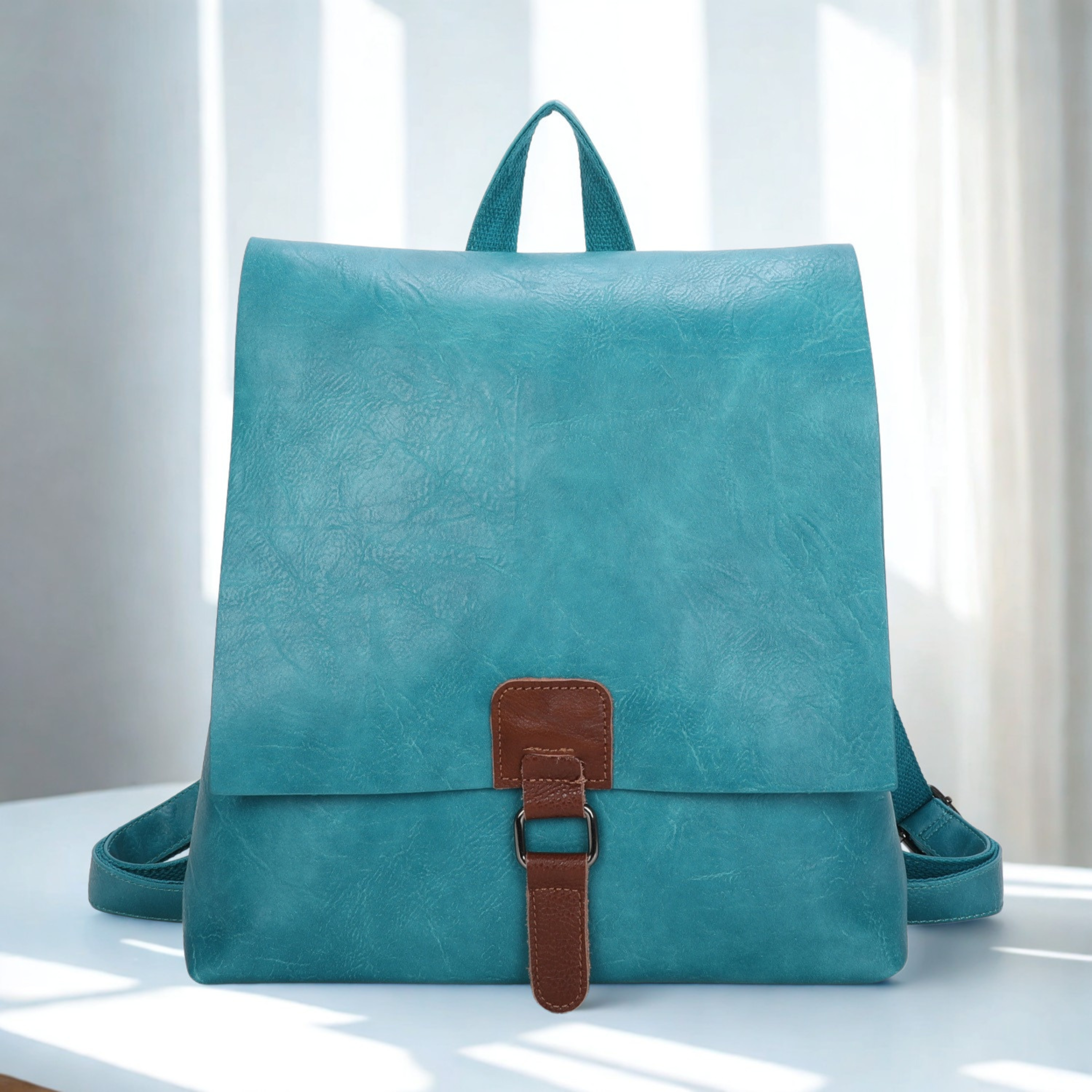 Women’s Faux Leather Backpack Bag – Ladies Flap Over Rucksack with Top Zip Closure