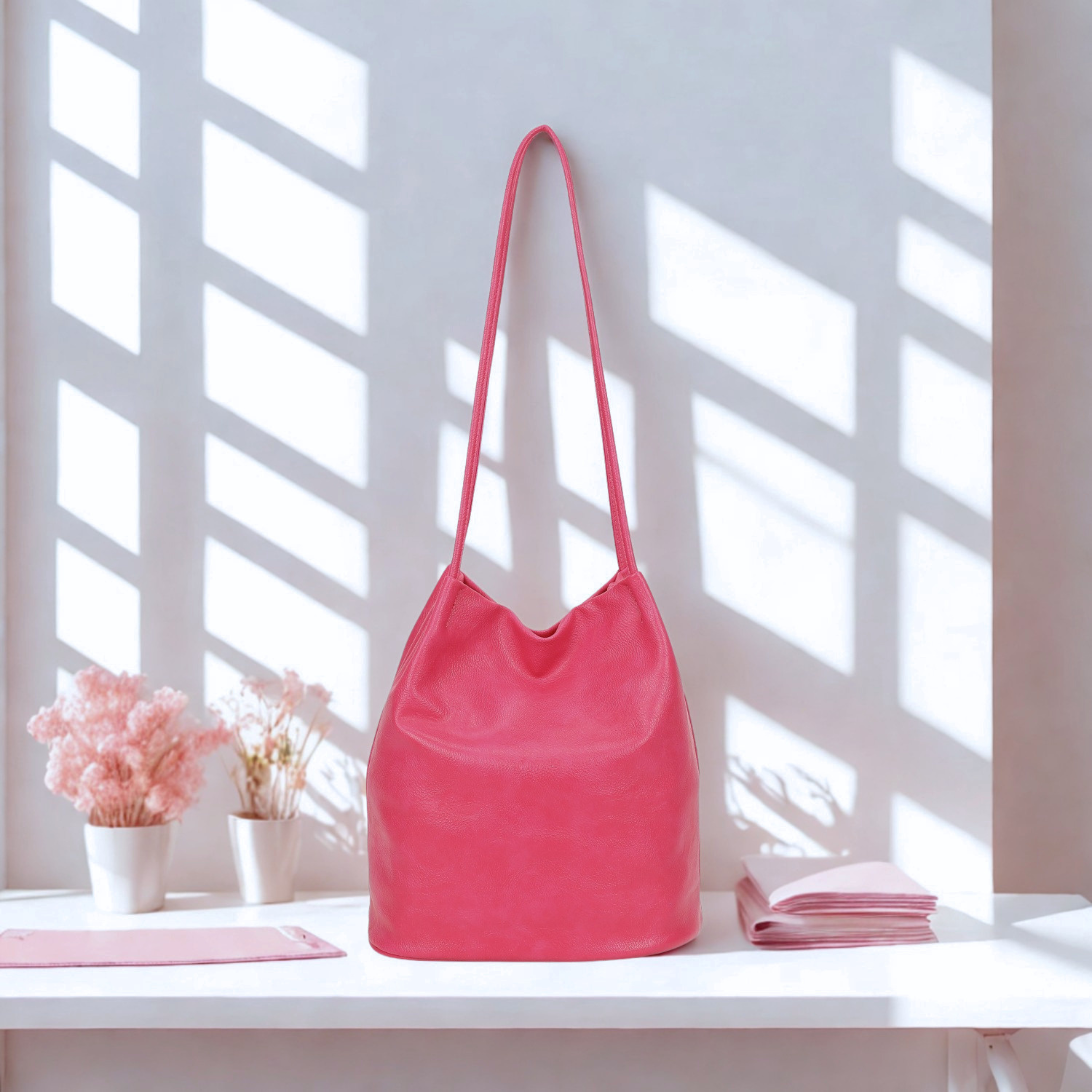 Large Women’s Hobo Shoulder Bag Plain Tote Handbag Zip Pockets 16 Colours