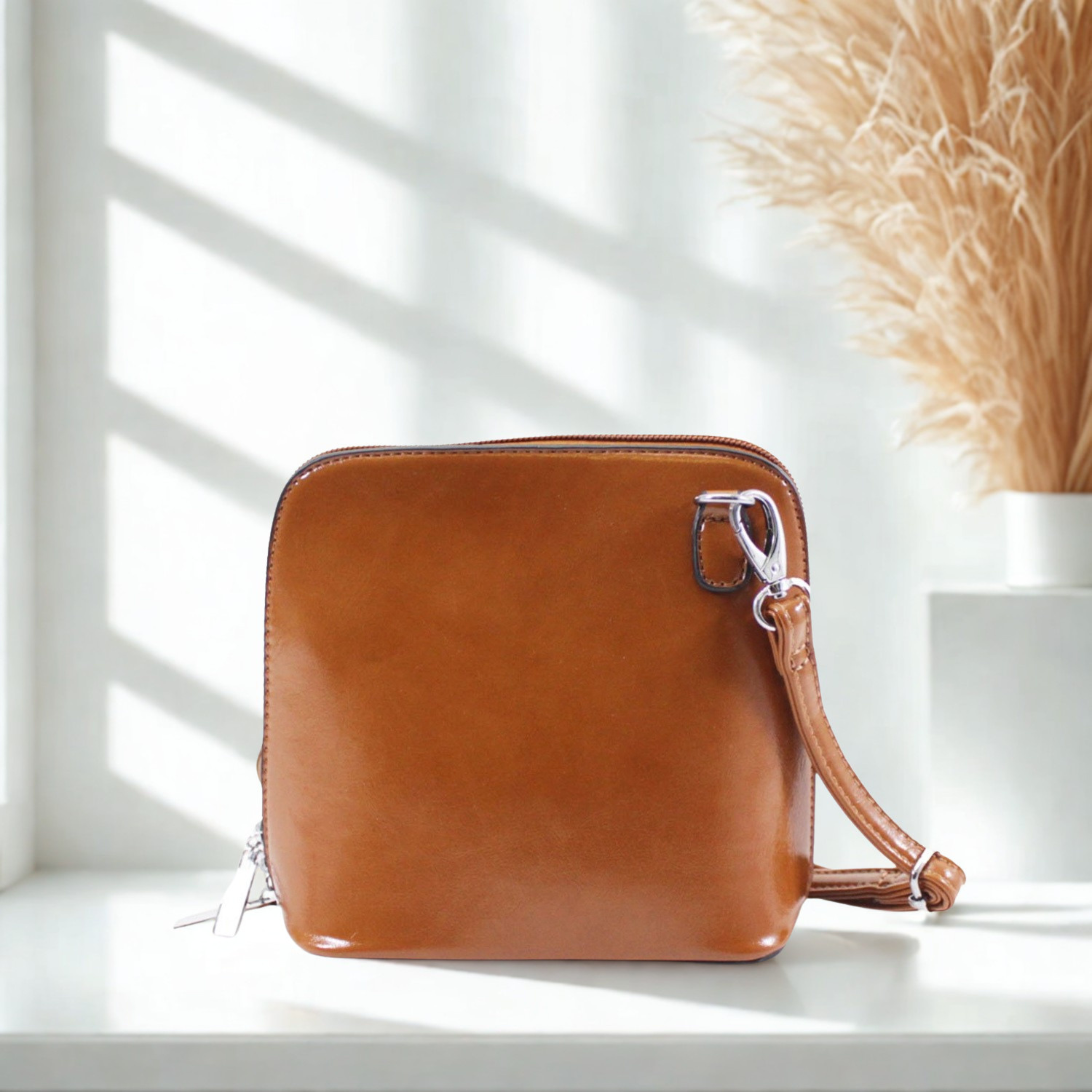 Women’s Plain Colour Crossbody Bag – Small Zip Top Shoulder Handbag
