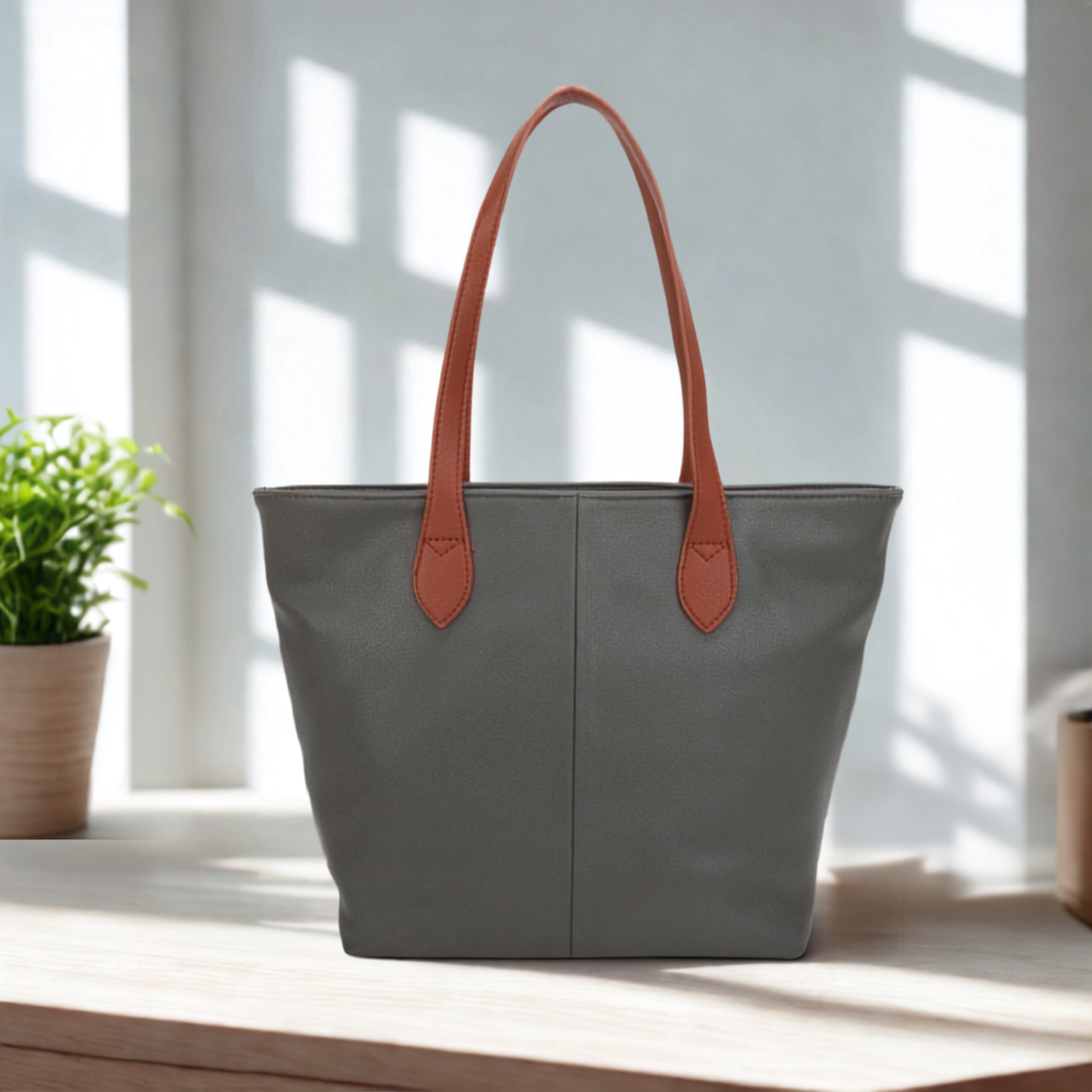 Women’s Large Tote Shoulder Bag Synthetic Handbag with Zip Top & Contrast Straps