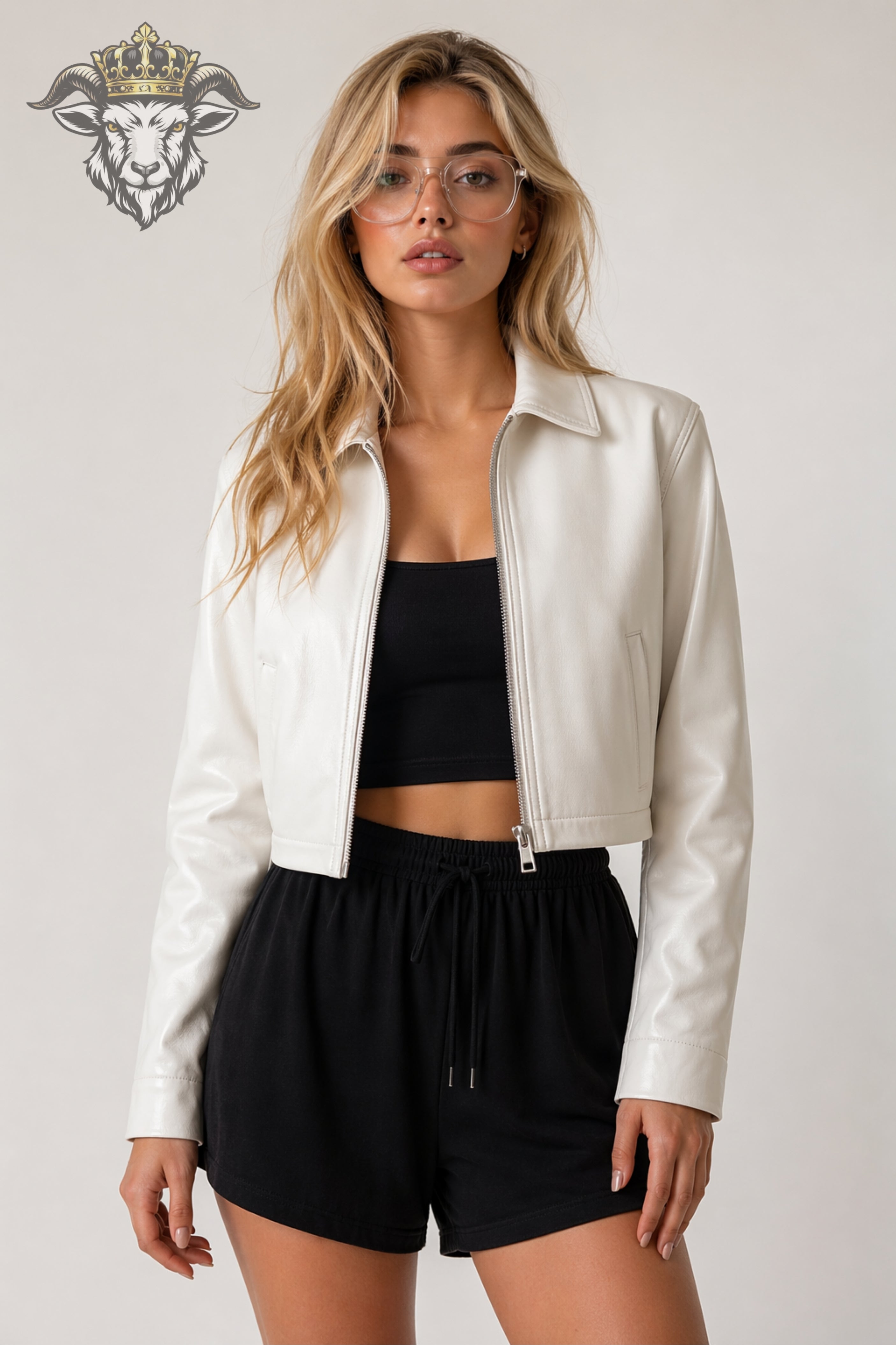 Women’s White Real Leather Cropped Jacket