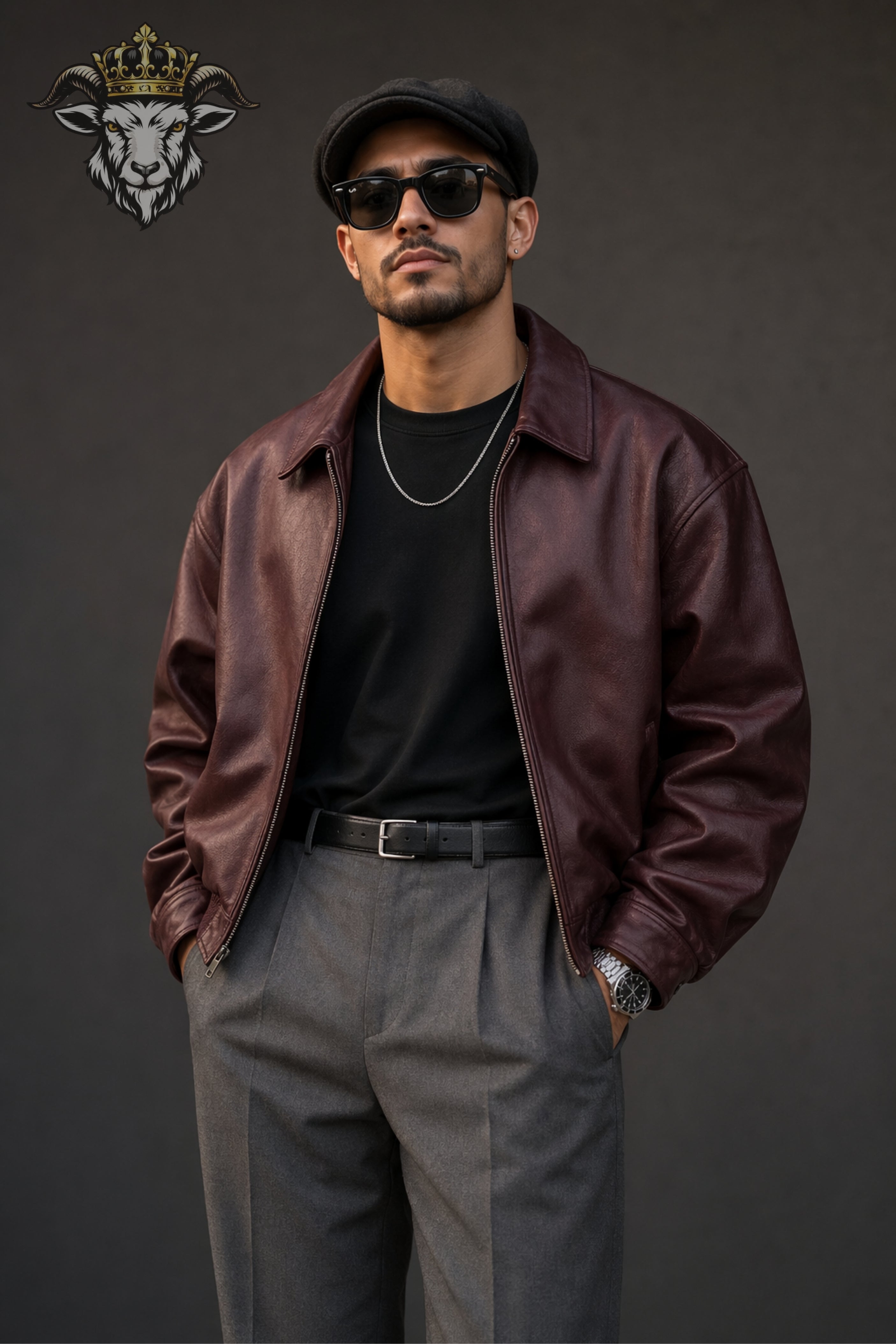 Men’s Burgundy Oversize Real Leather Bomber Jacket
