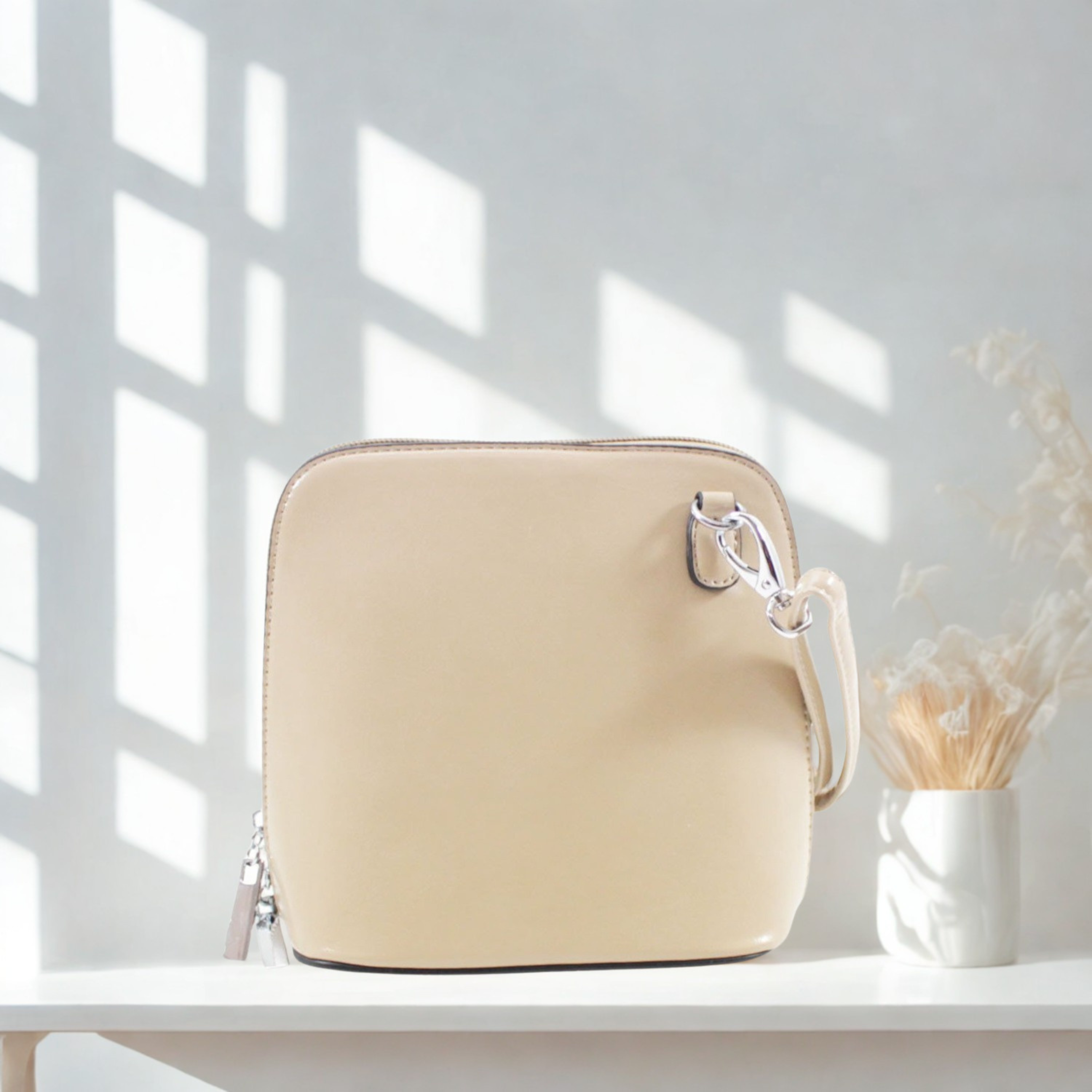 Women’s Plain Colour Crossbody Bag – Small Zip Top Shoulder Handbag