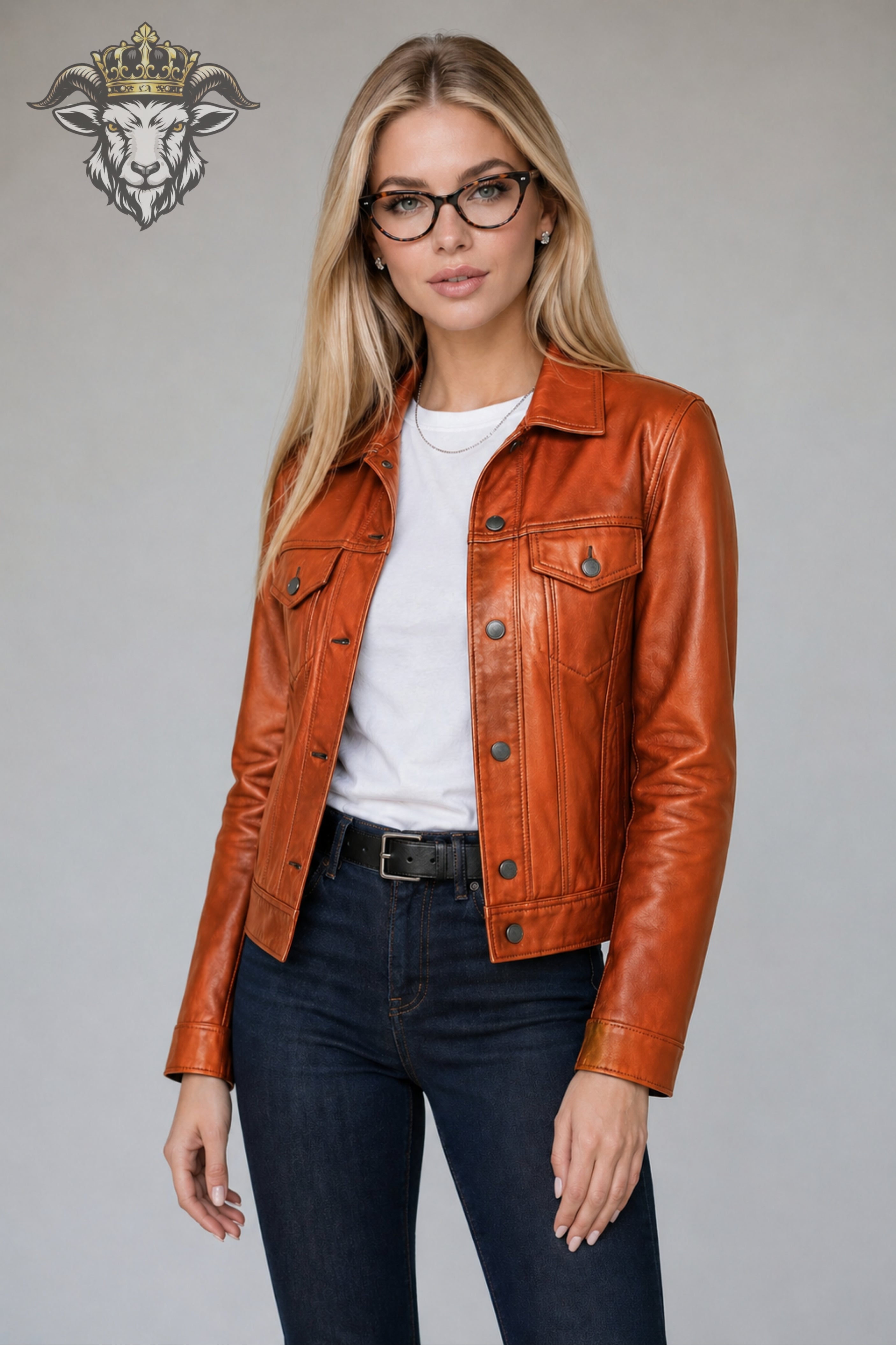 Women’s Burnt Orange Real Leather Trucker Jacket