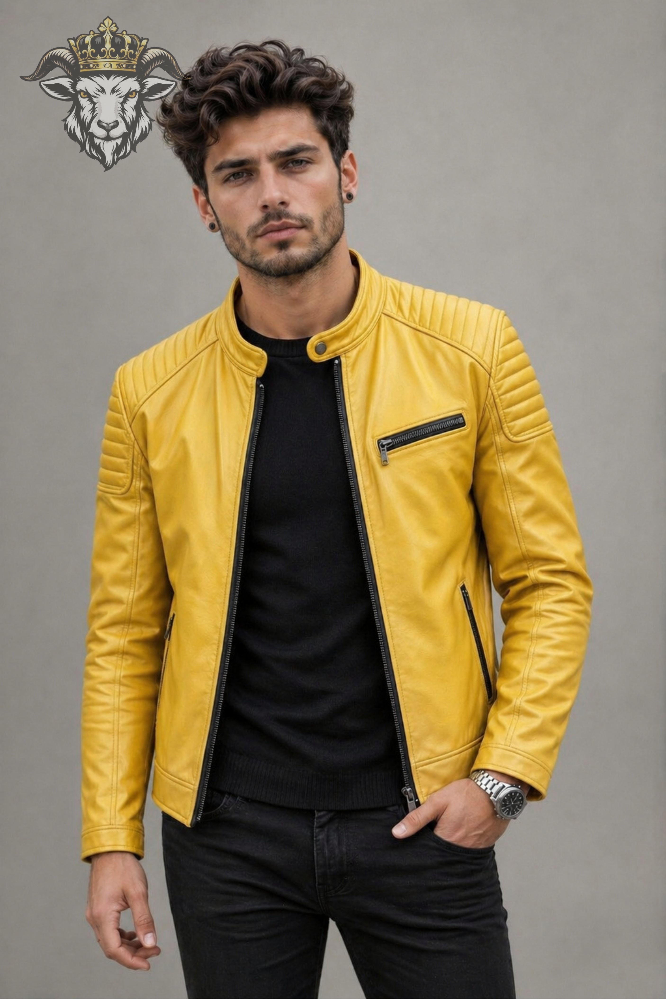 Men’s Yellow Real Leather Roadster Jacket