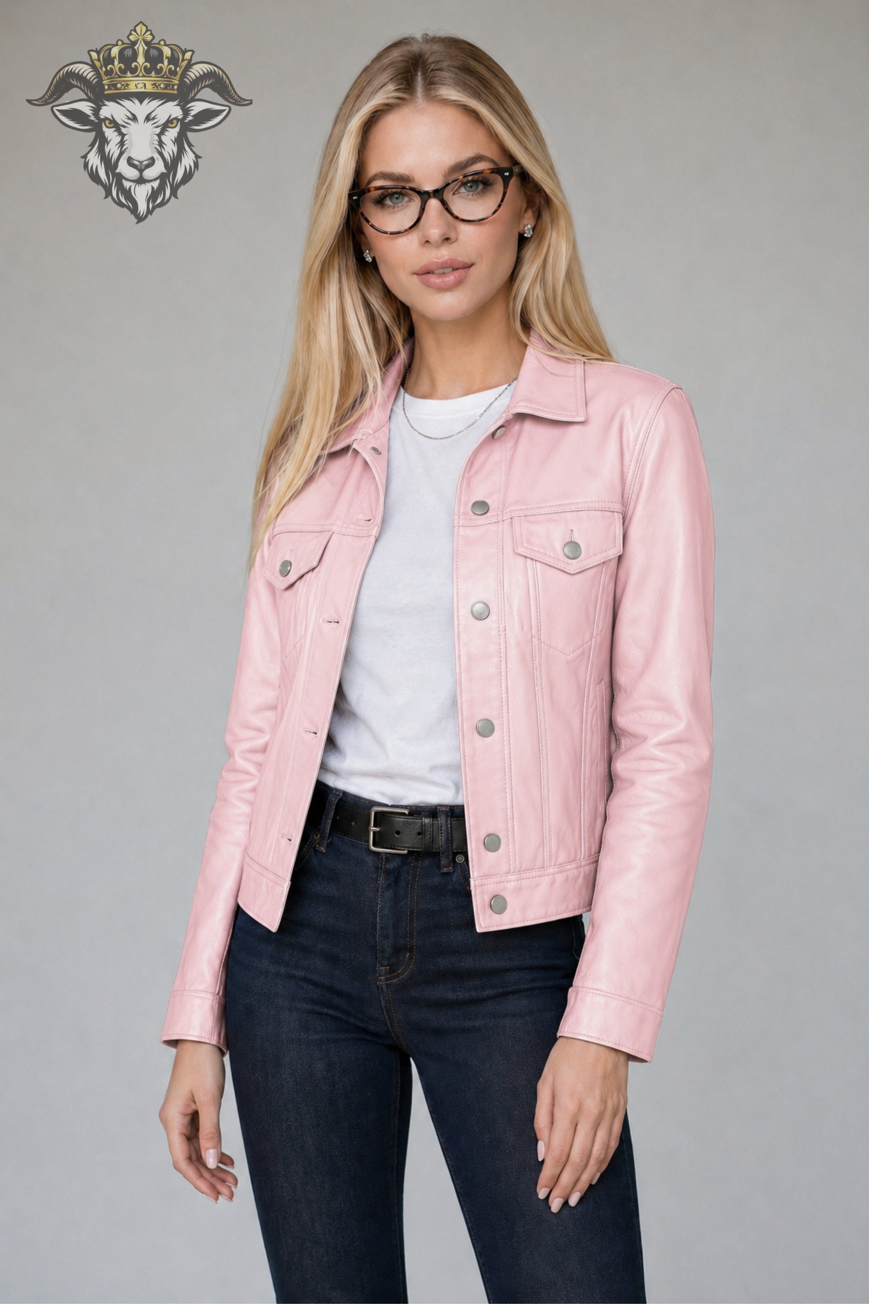 Women’s Baby Pink Real Leather Trucker Jacket