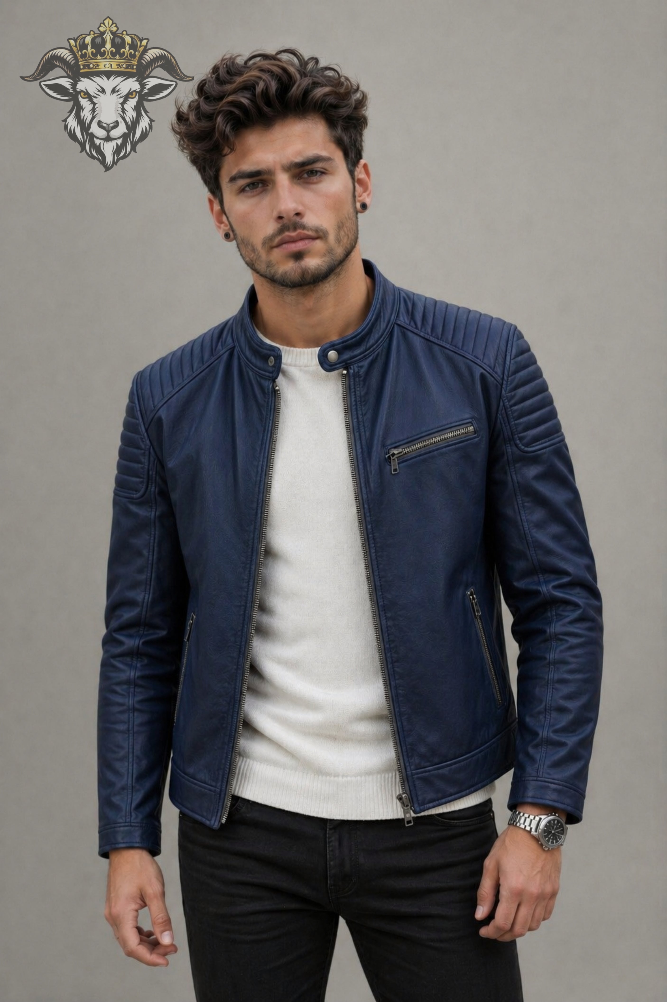 Men’s Indigo Real Leather Roadster Jacket