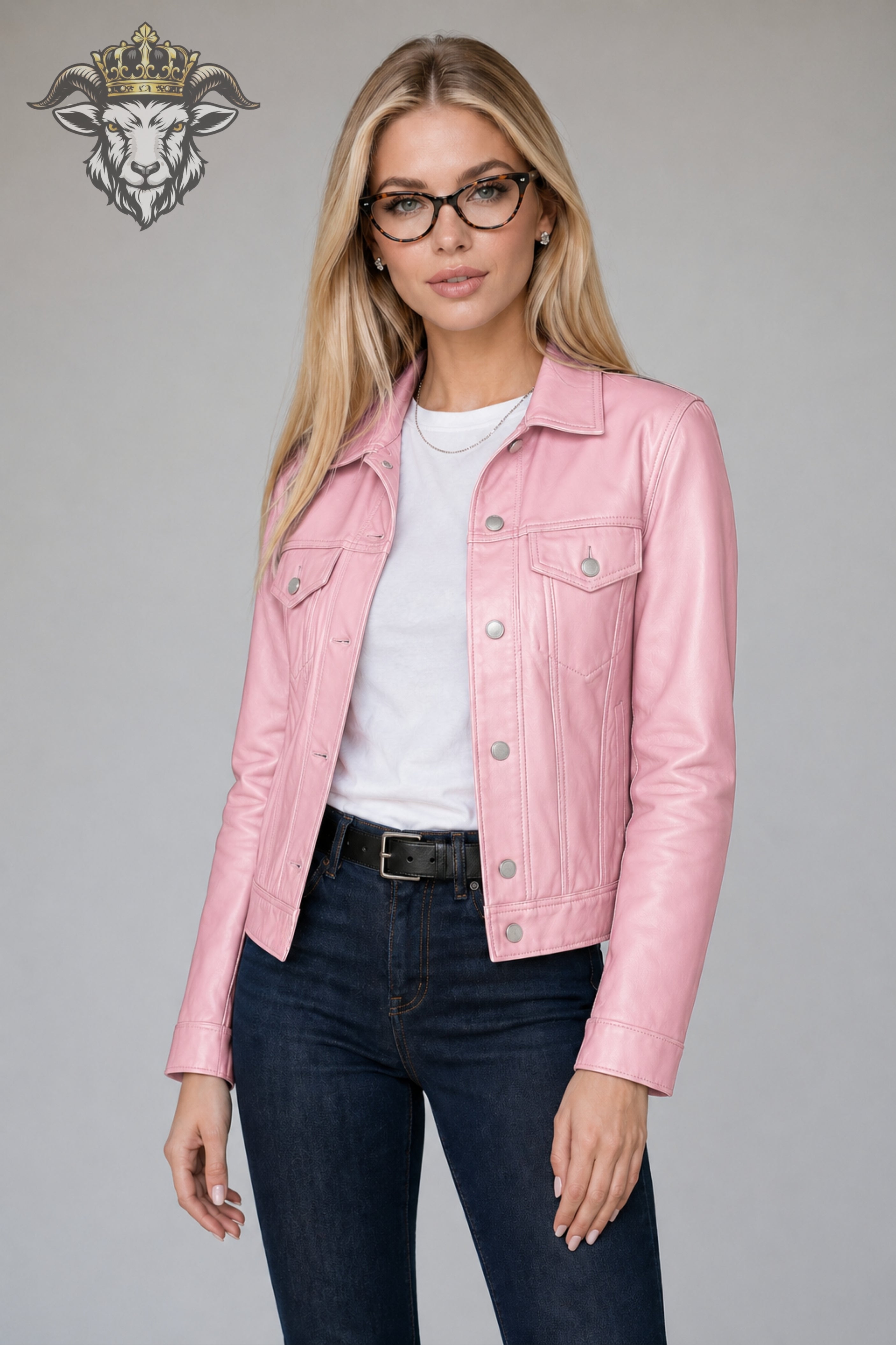Women’s Pink Real Leather Trucker Jacket