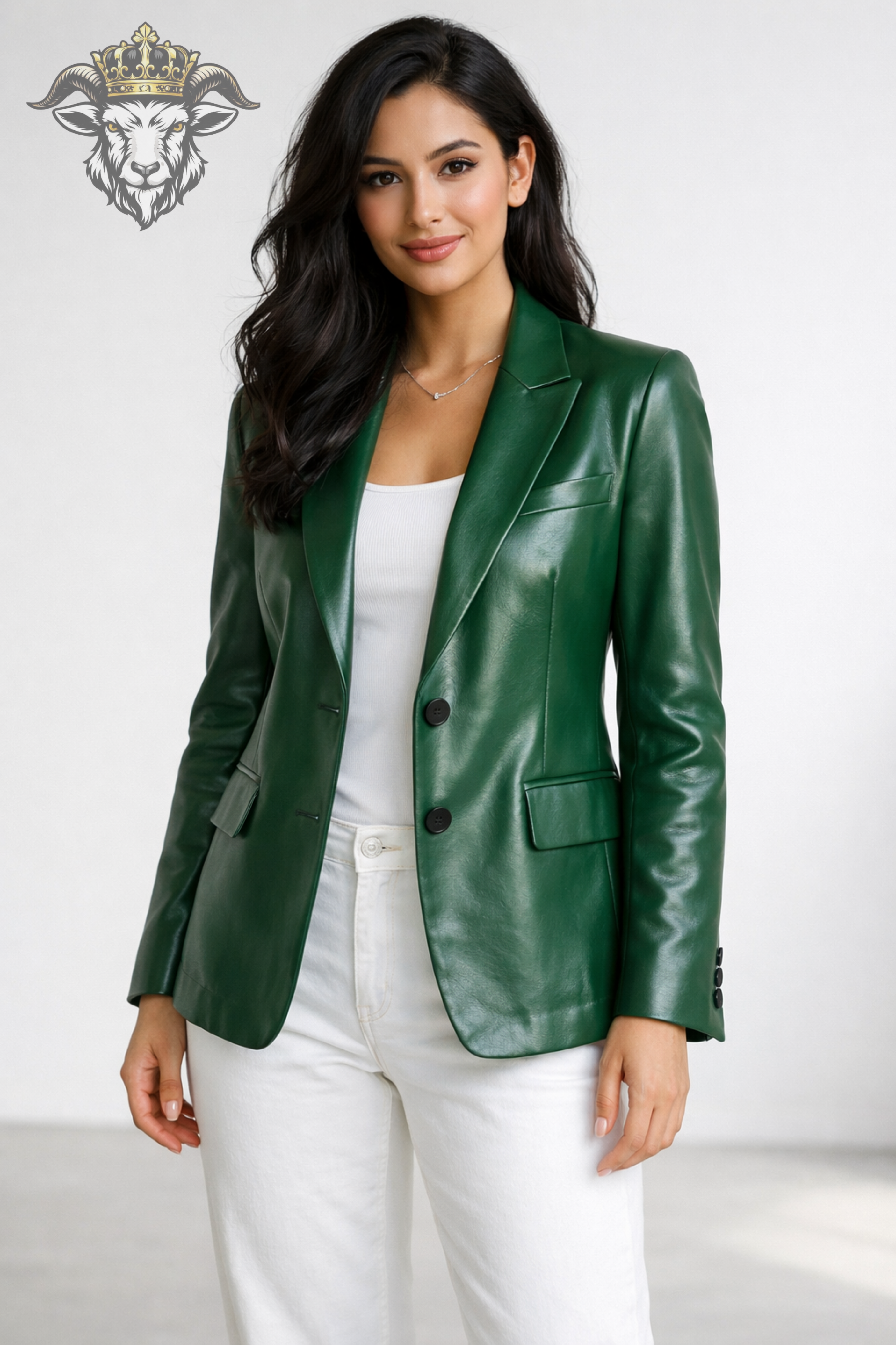 Women’s Green Real Leather Blazer – Premium Tailored Fit Jacket | Elegant Formal & Casual Outerwear