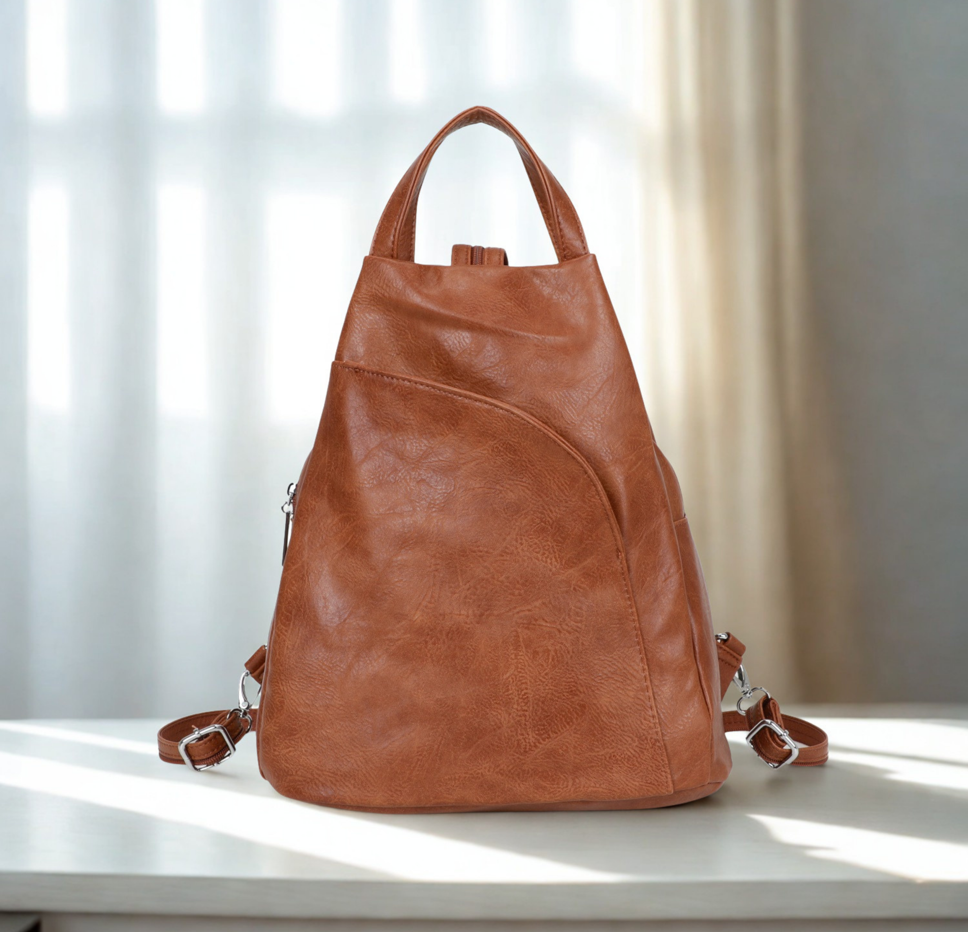 Large Synthetic Leather Backpack Women | Travel Work Laptop Backpack