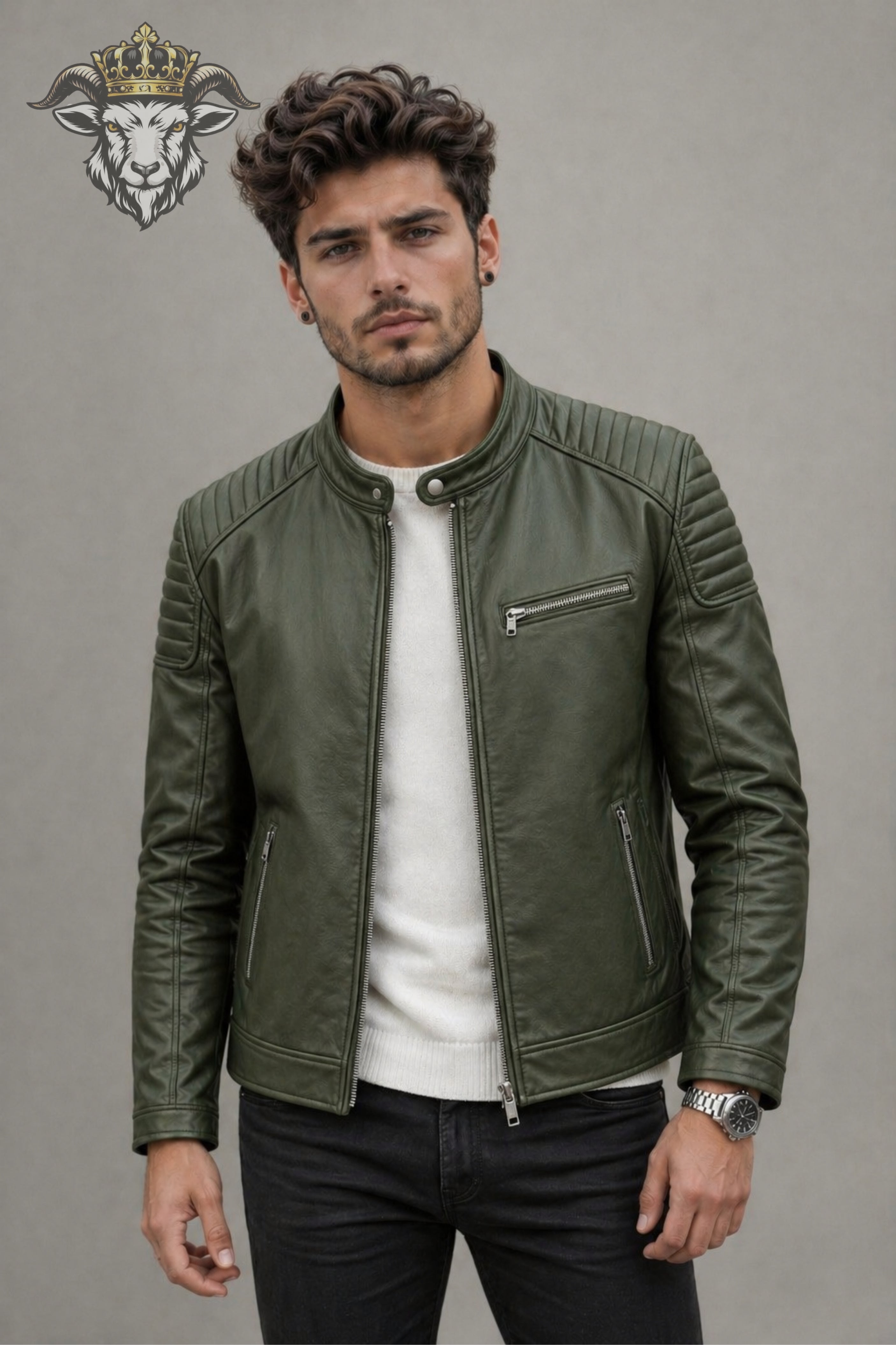 Men’s Green Real Leather Roadster Jacket