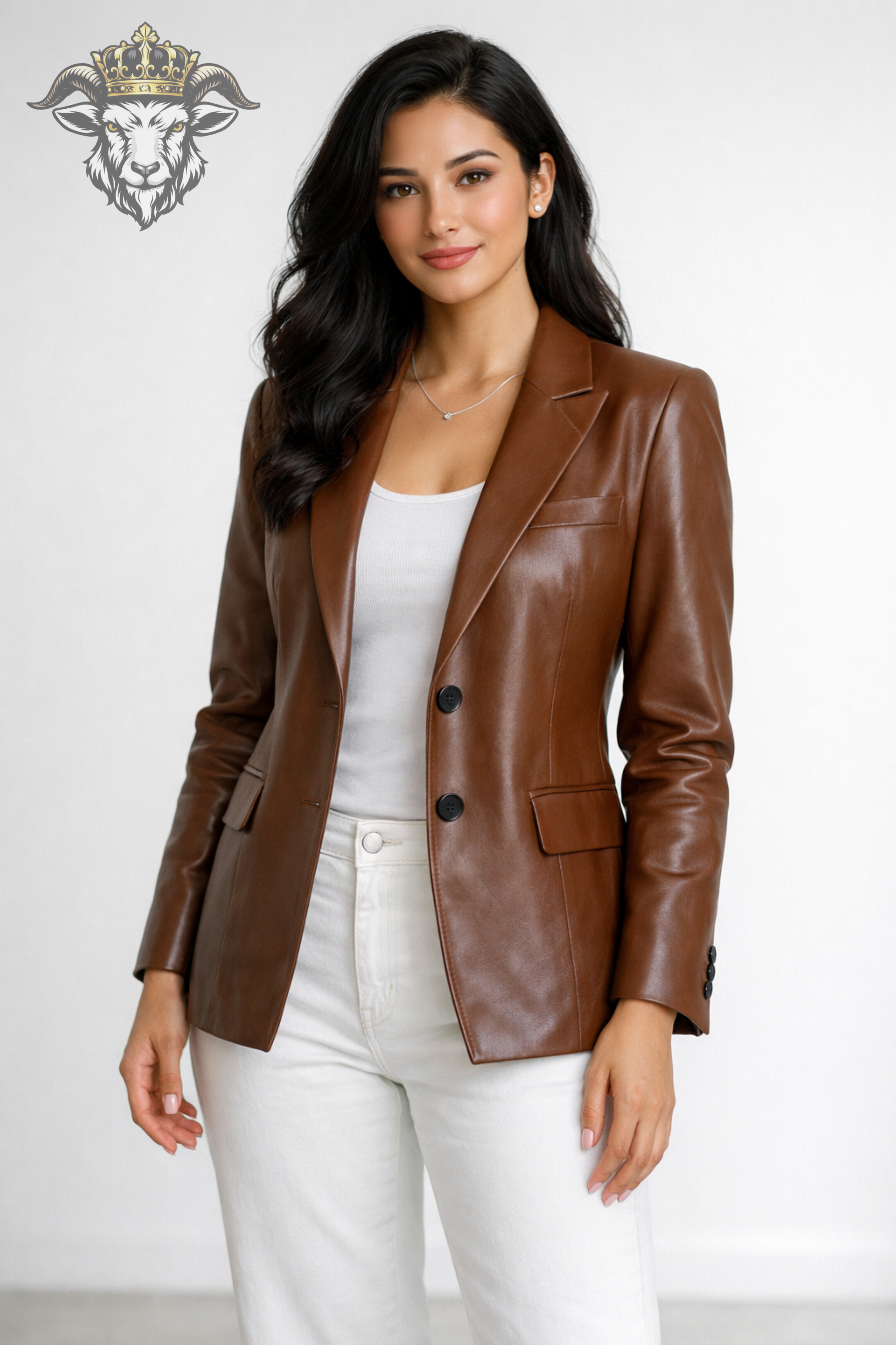 Women’s Brown Real Leather Blazer – Tailored Fit Genuine Leather Jacket, Classic 2 Button Stylish Office & Casual Wear Coat