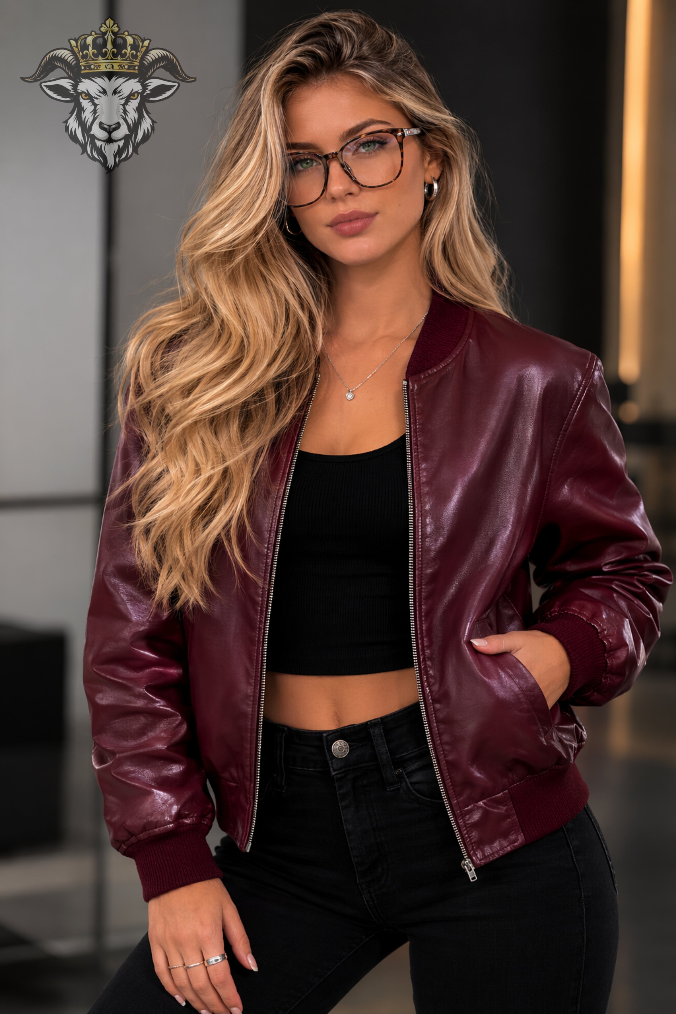 Women’s Burgundy Real Leather Bomber Jacket