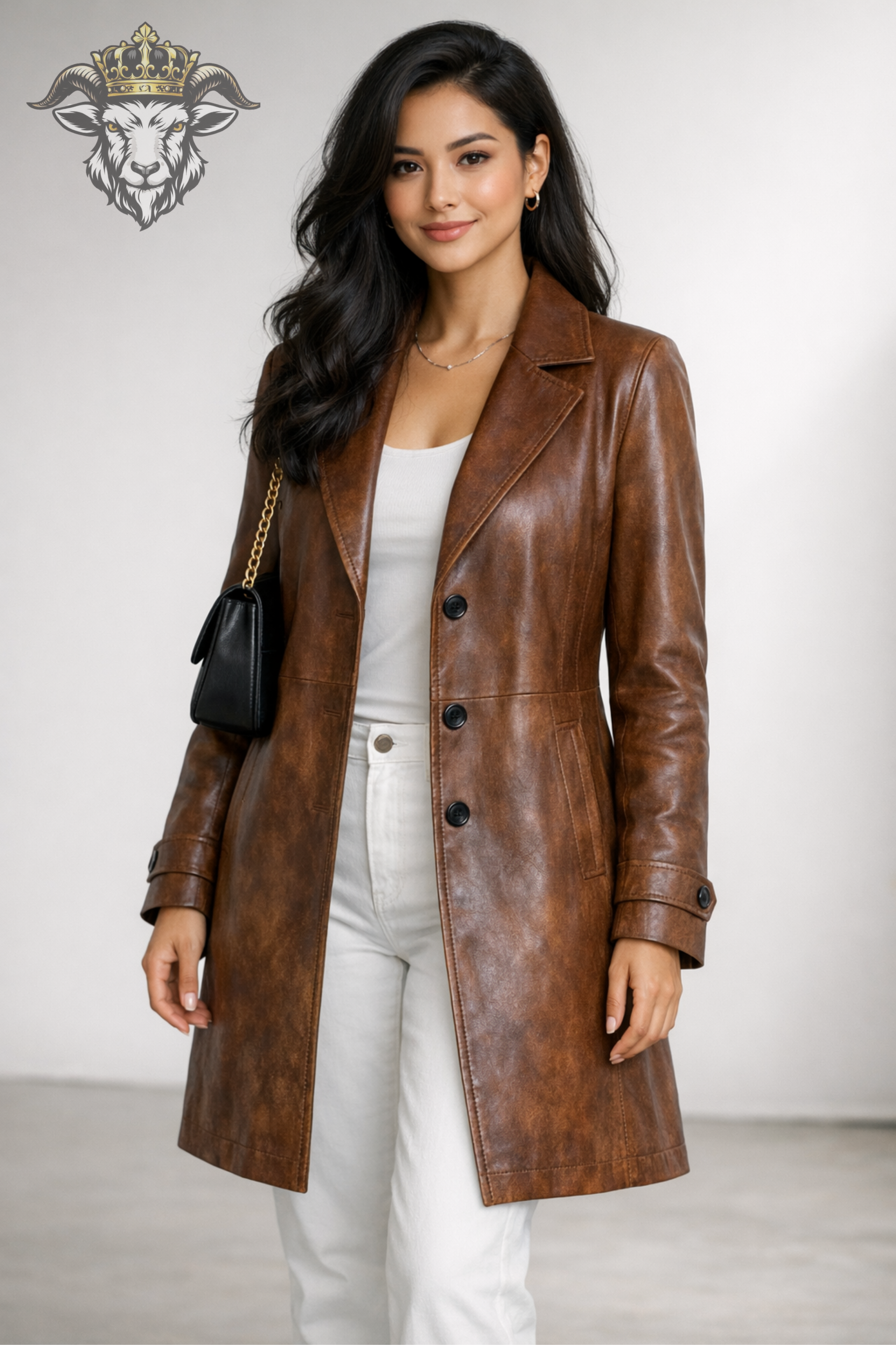 Women’s Distressed Brown Real Leather Coat