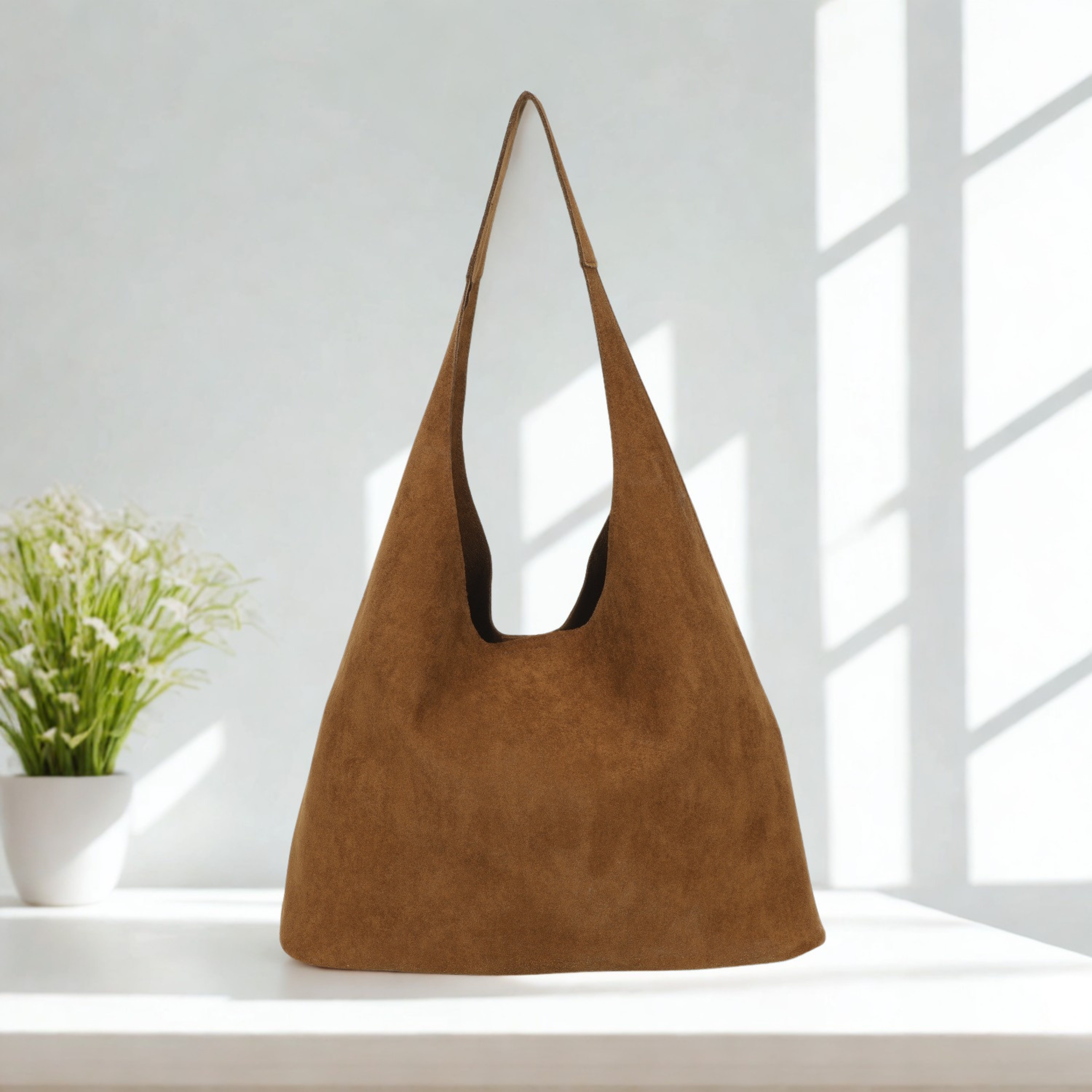 Women’s Suede Effect Hobo Shoulder Bag Slouch Tote Handbag with Removable Pouch