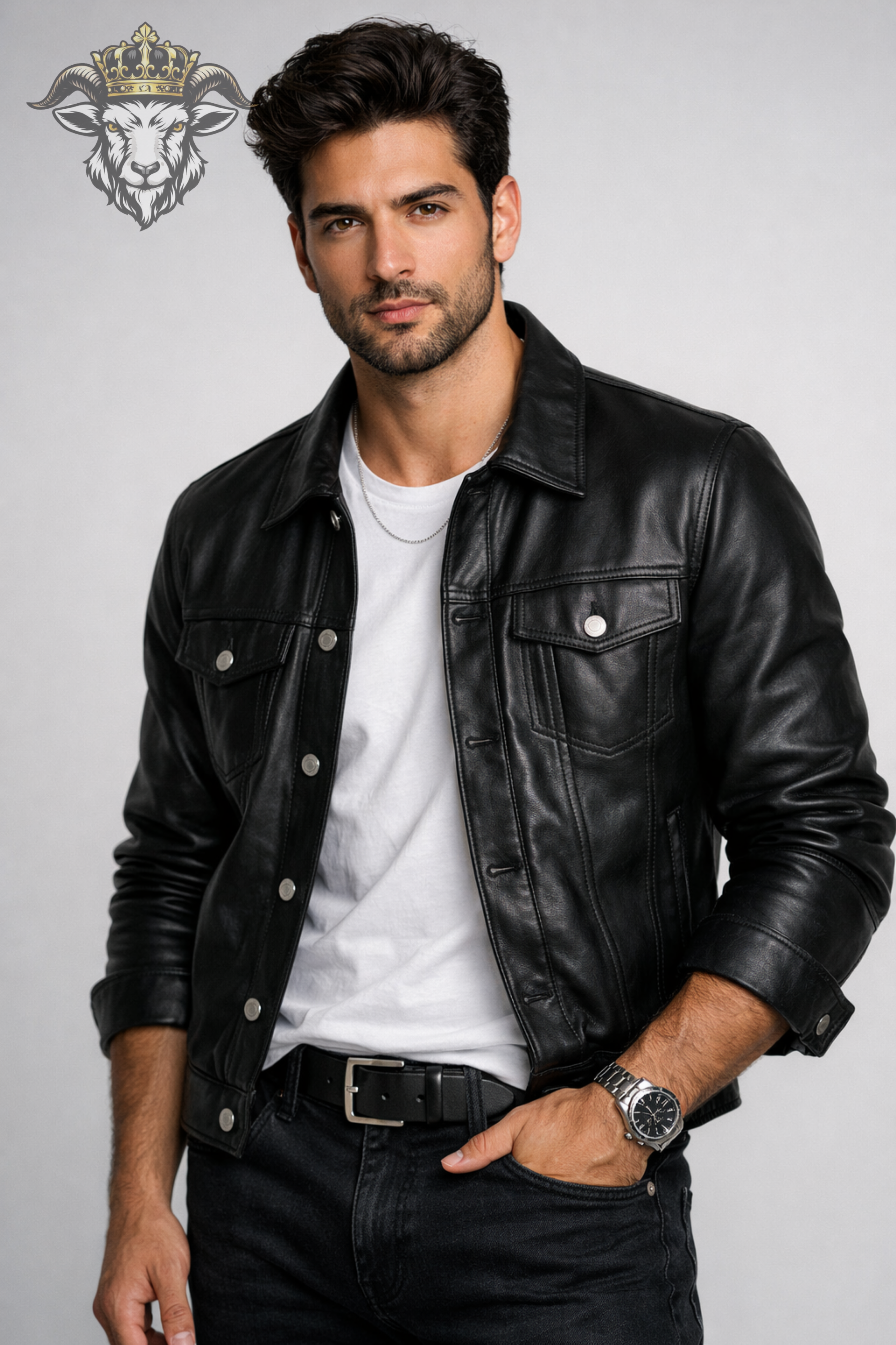 Men’s Black Real Leather Trucker Jacket