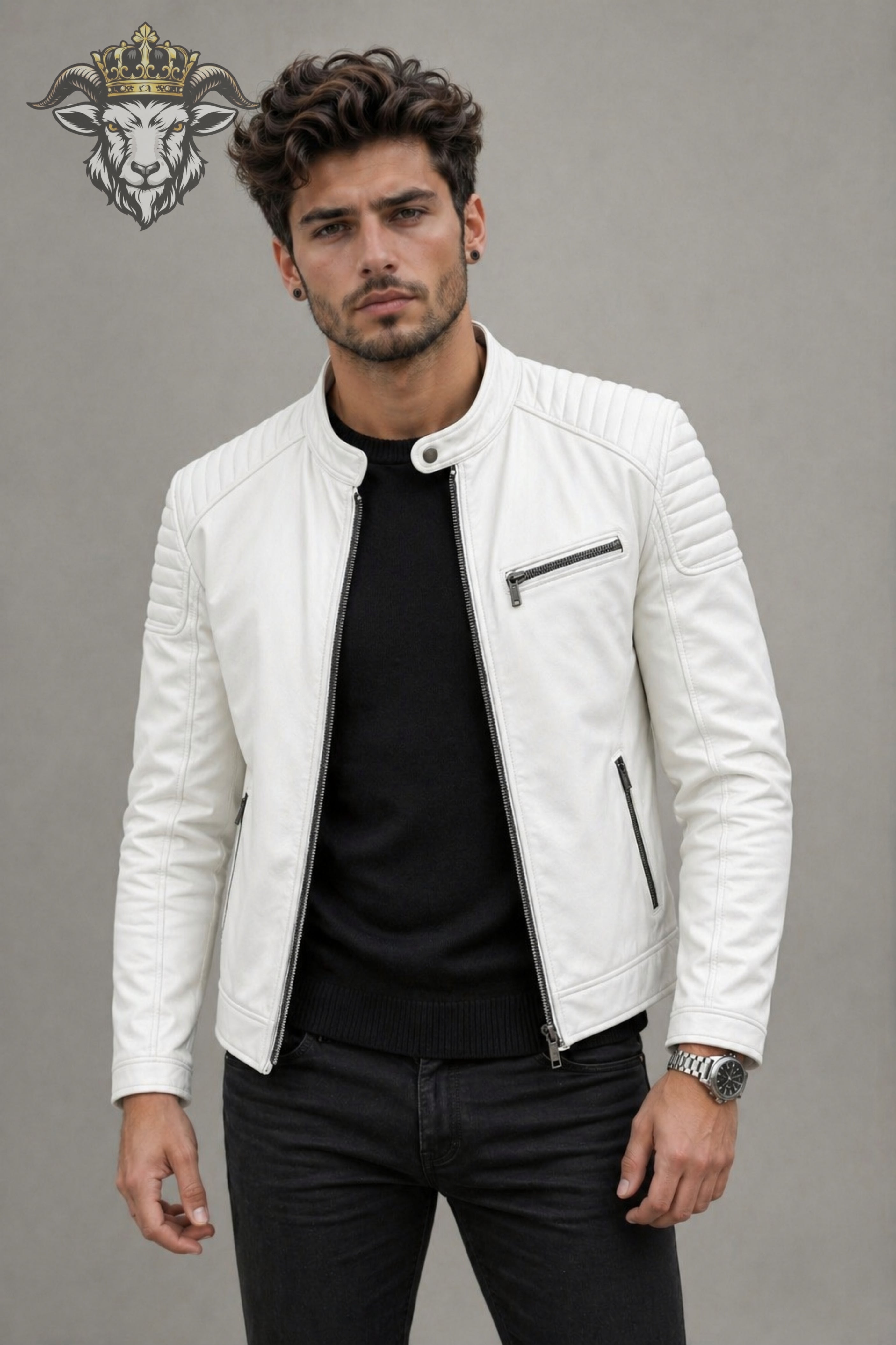 Men’s White Real Leather Roadster Jacket