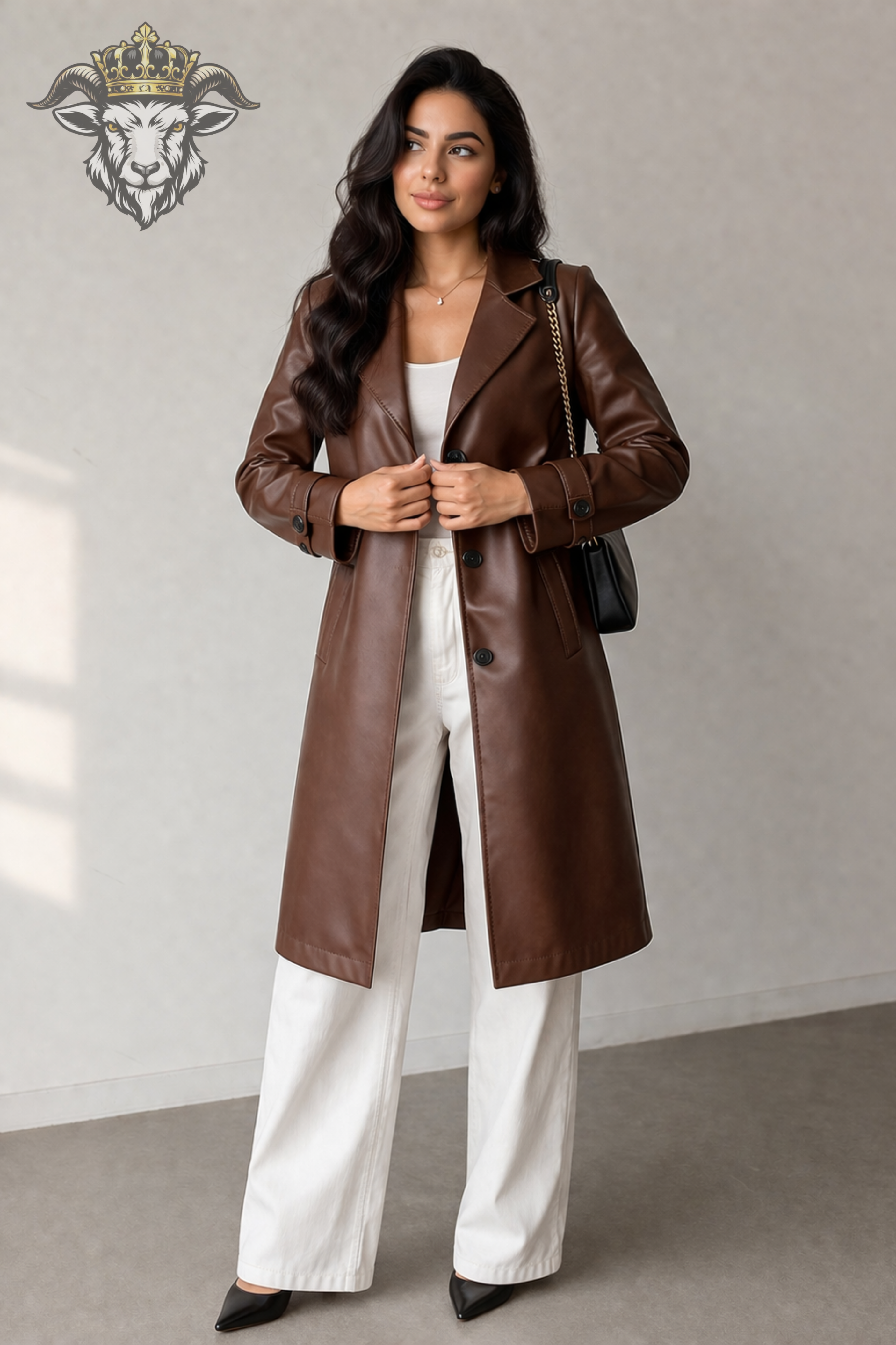 Women’s Premium Brown Real Leather Mid-Length Coat