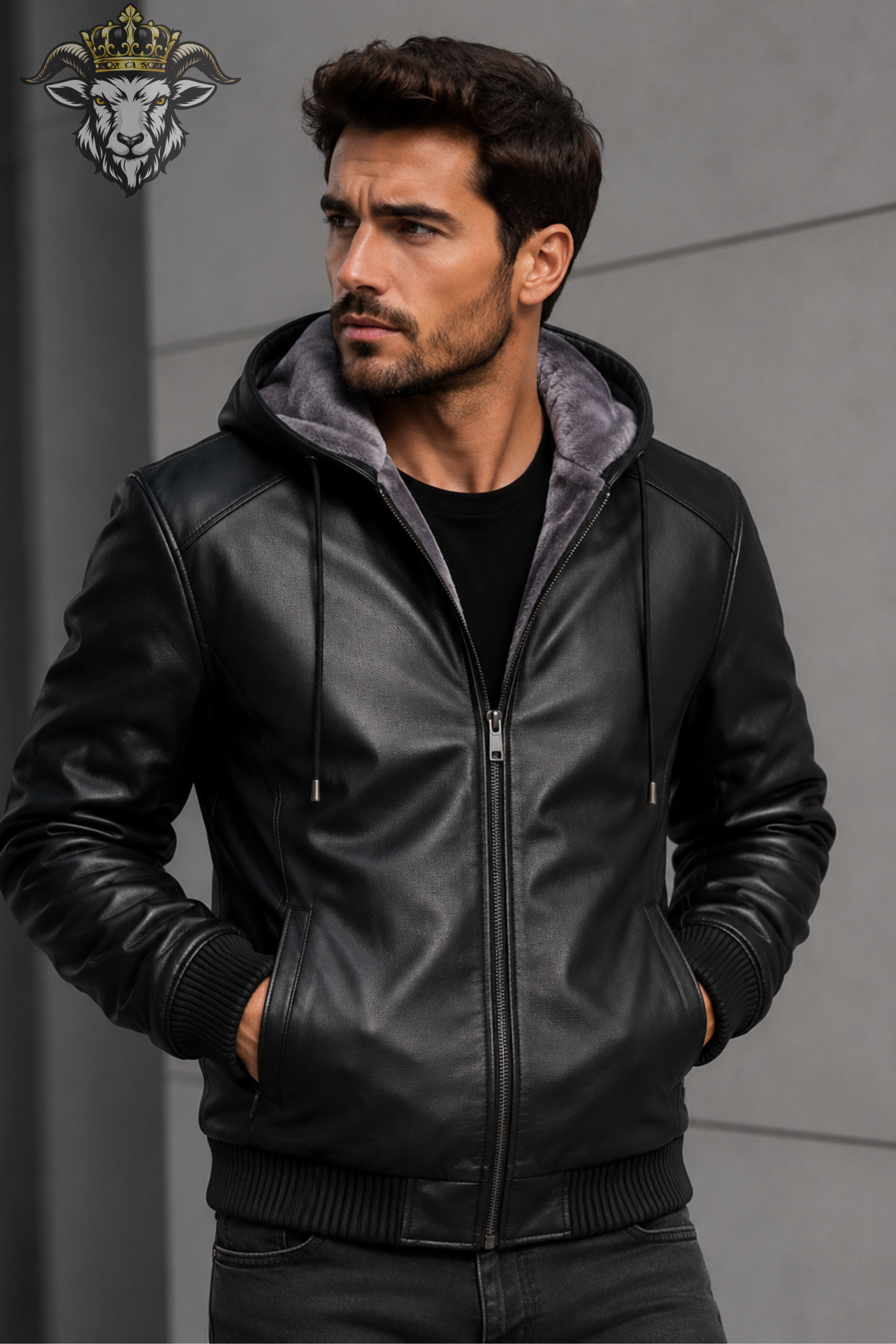 Men’s Black Hooded Leather Jacket, Faux Fur Lined Winter Bomber Jacket, Motorcycle Style Zip Up Coat, Premium Cold Weather Jacket