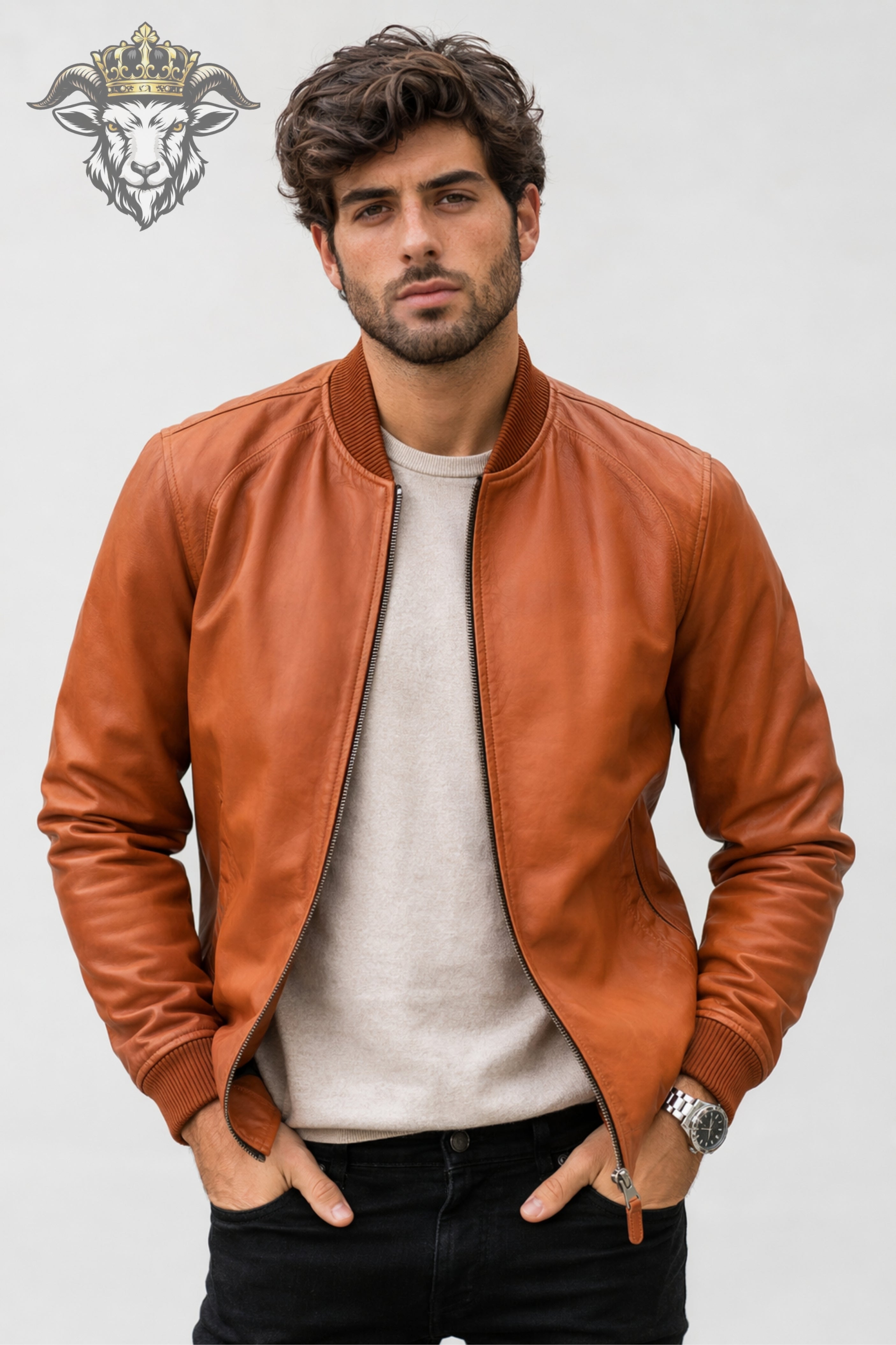 Men’s Burnt Orange Real Leather Bomber Jacket