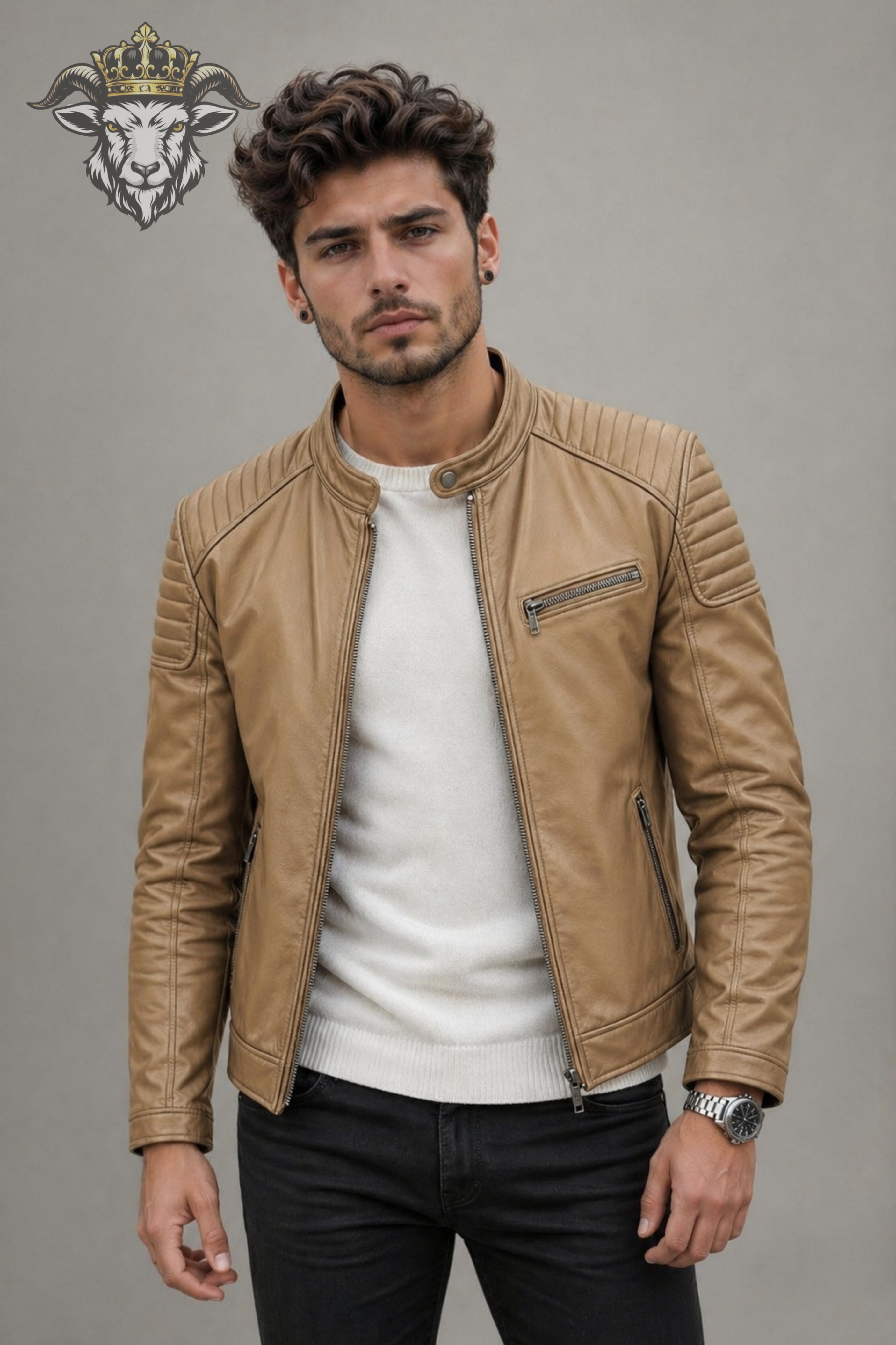 Men’s Tan Real Leather Roadster Jacket