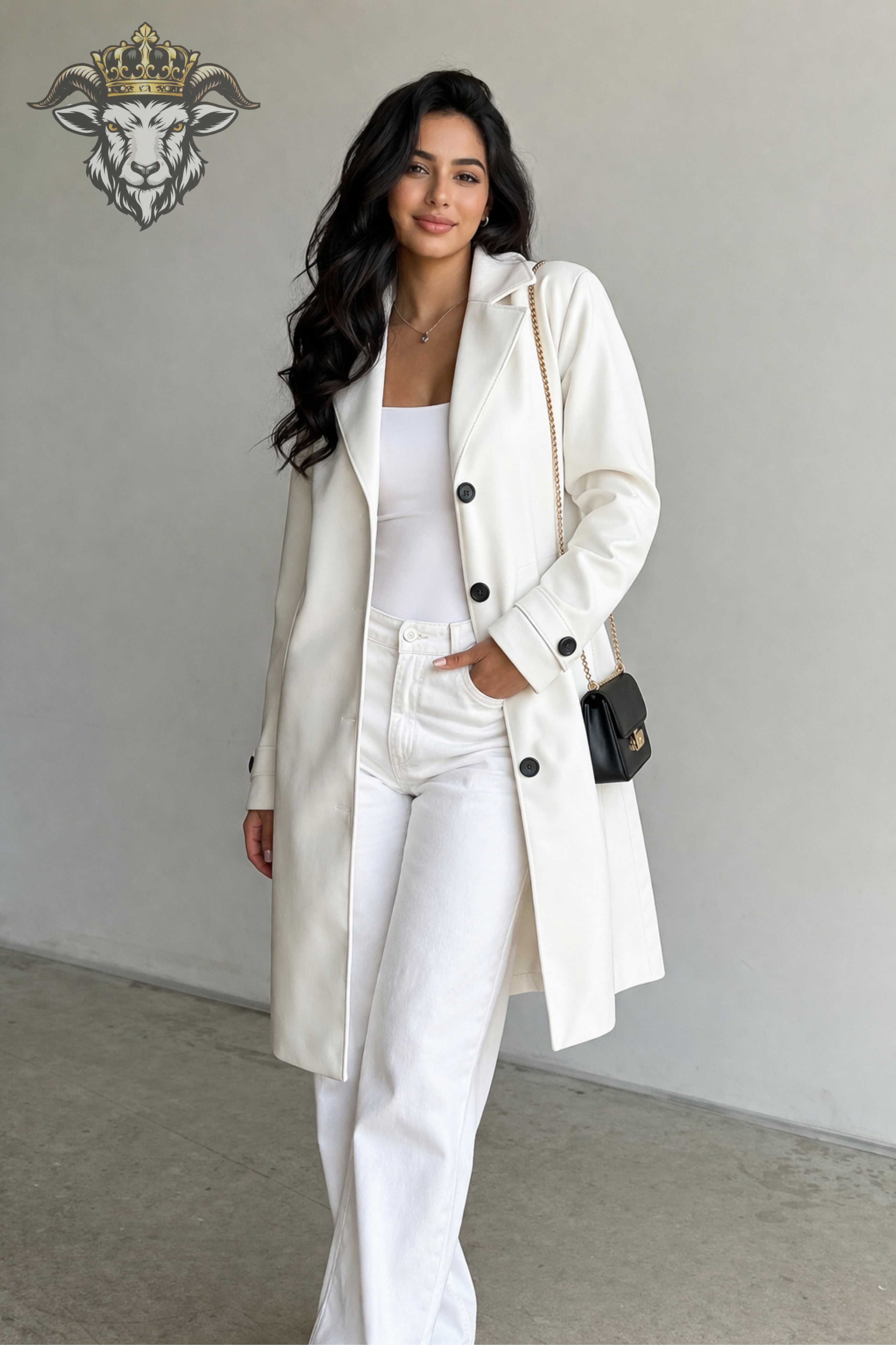 Women’s White Real Leather Knee-Length Coat