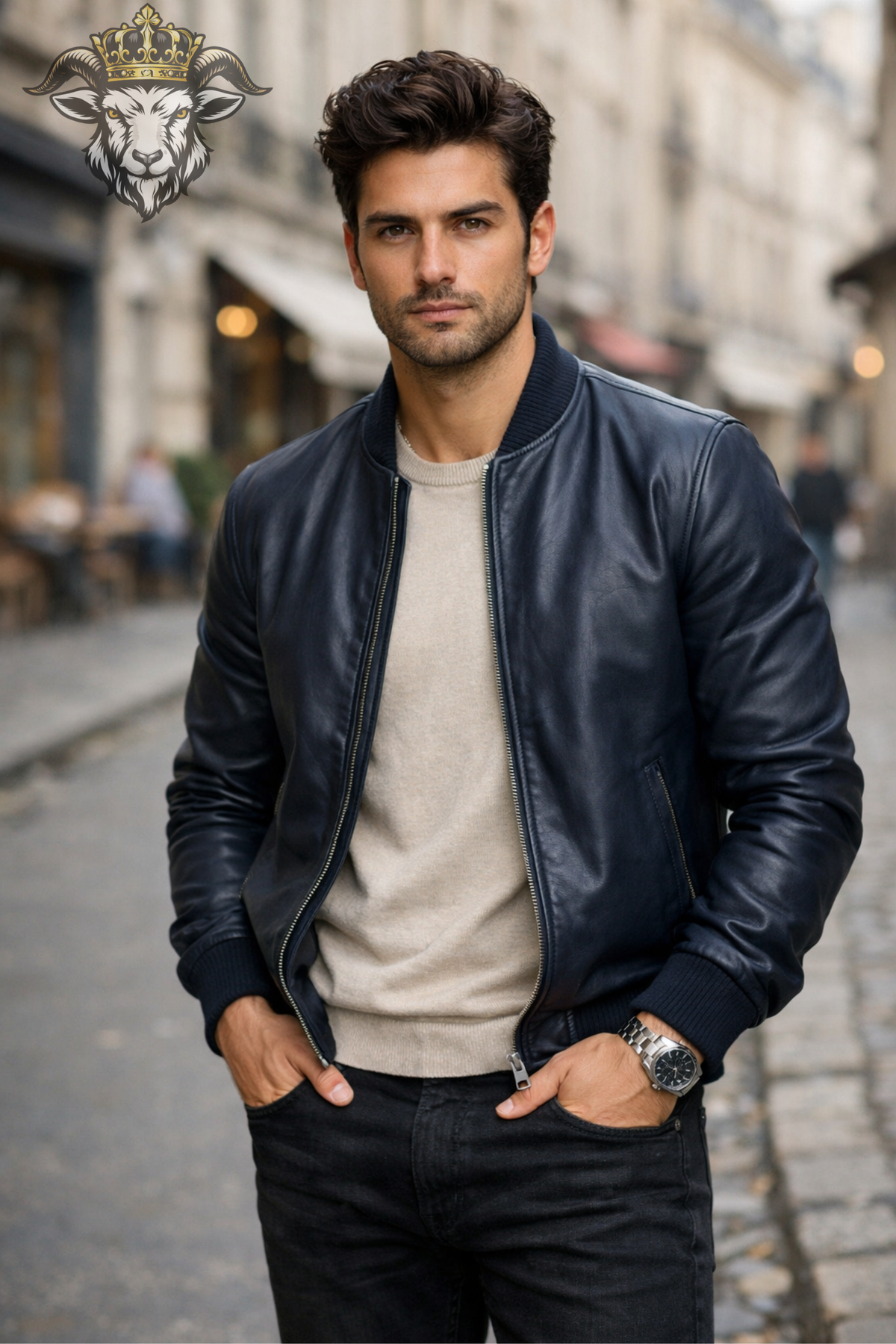 Men's Dark Navy Bomber Jacket, Classic Zip Front Flight Jacket, Ribbed Cuffs and Collar, Minimalist Blue Casual Outerwear
