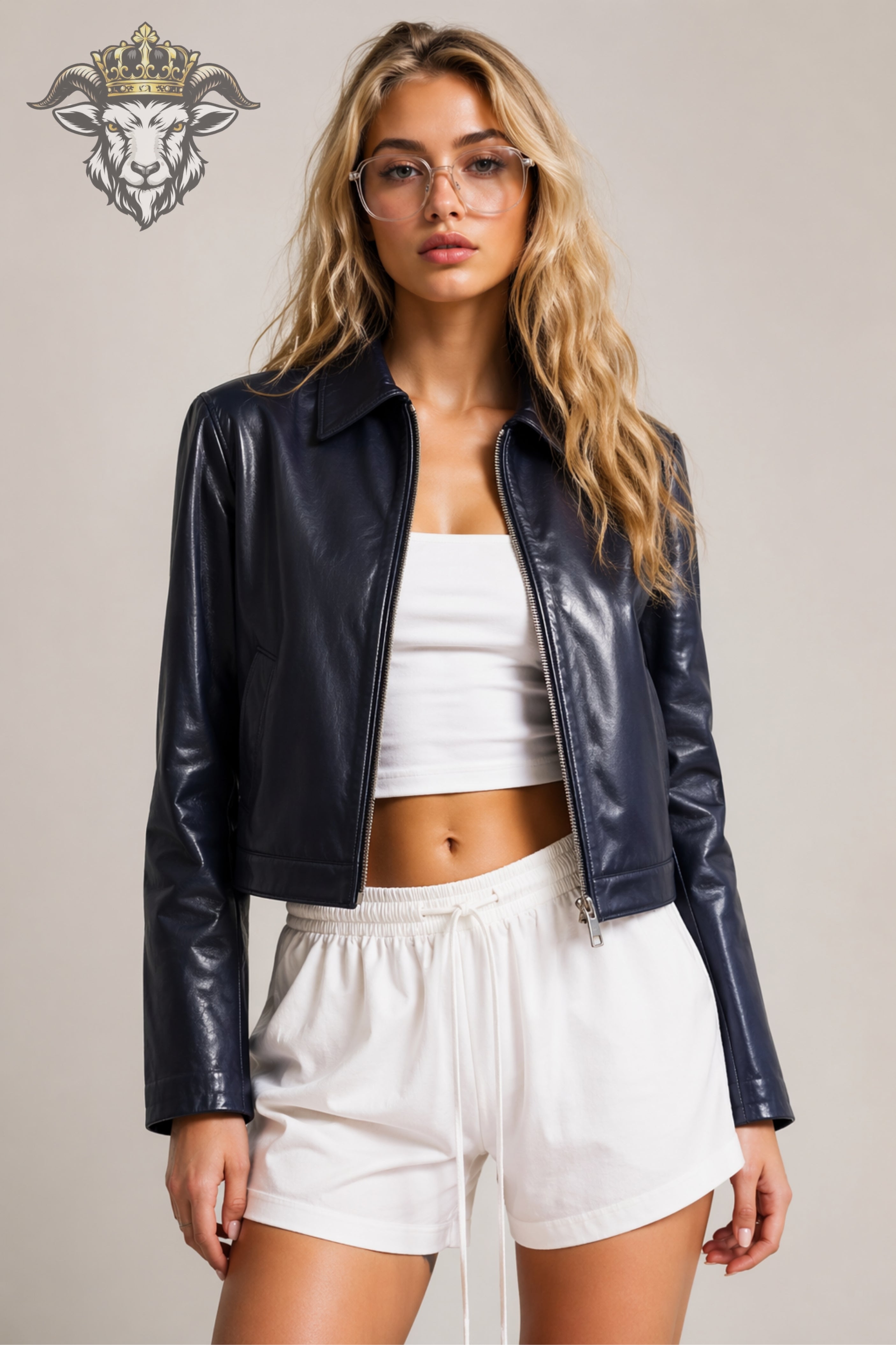 Women’s Indigo Real Leather Cropped Jacket