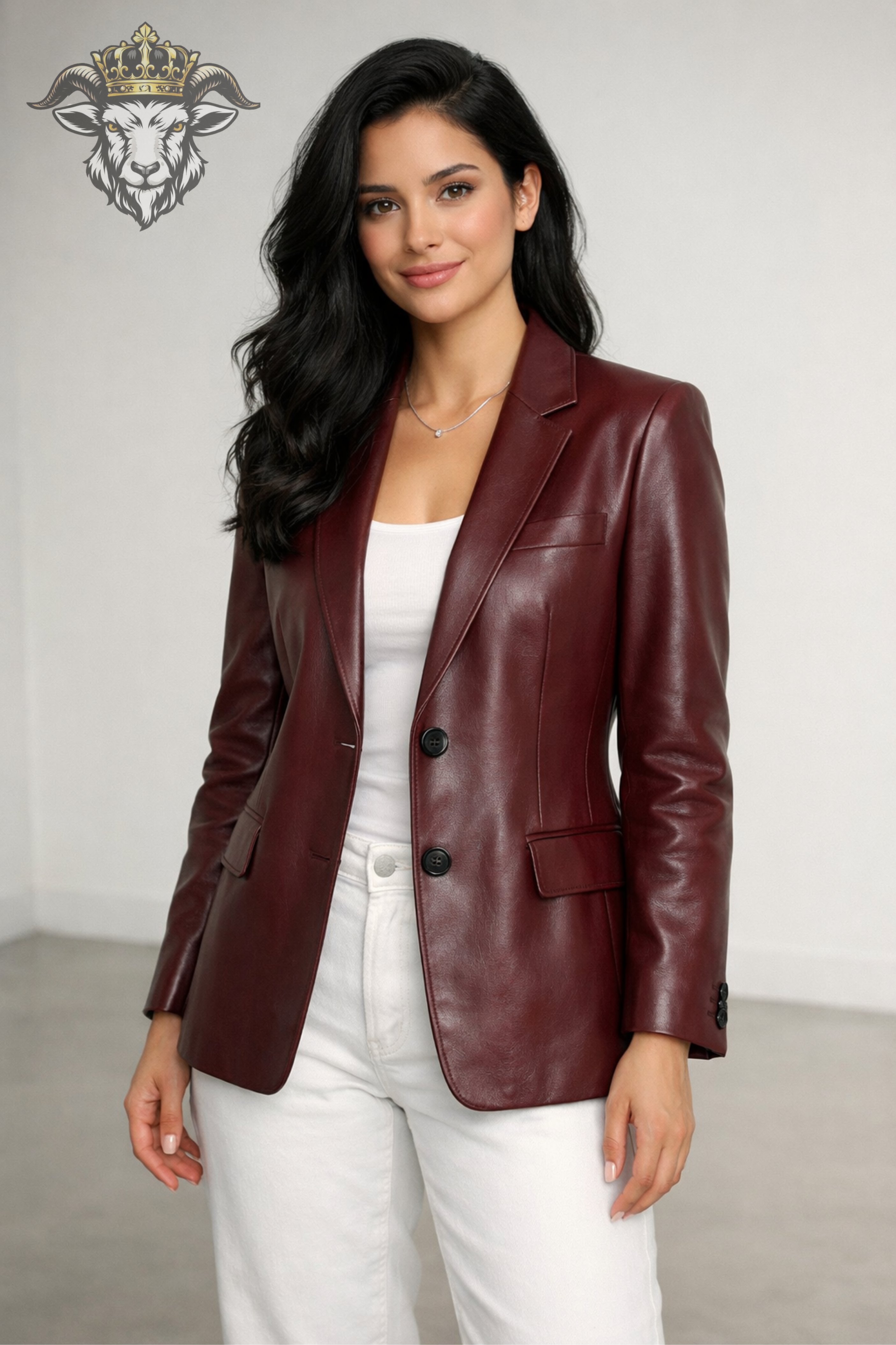 Women’s Burgundy Real Leather Blazer – Tailored Fit Genuine Leather Jacket, Elegant Office Wear, Premium Fashion Coat