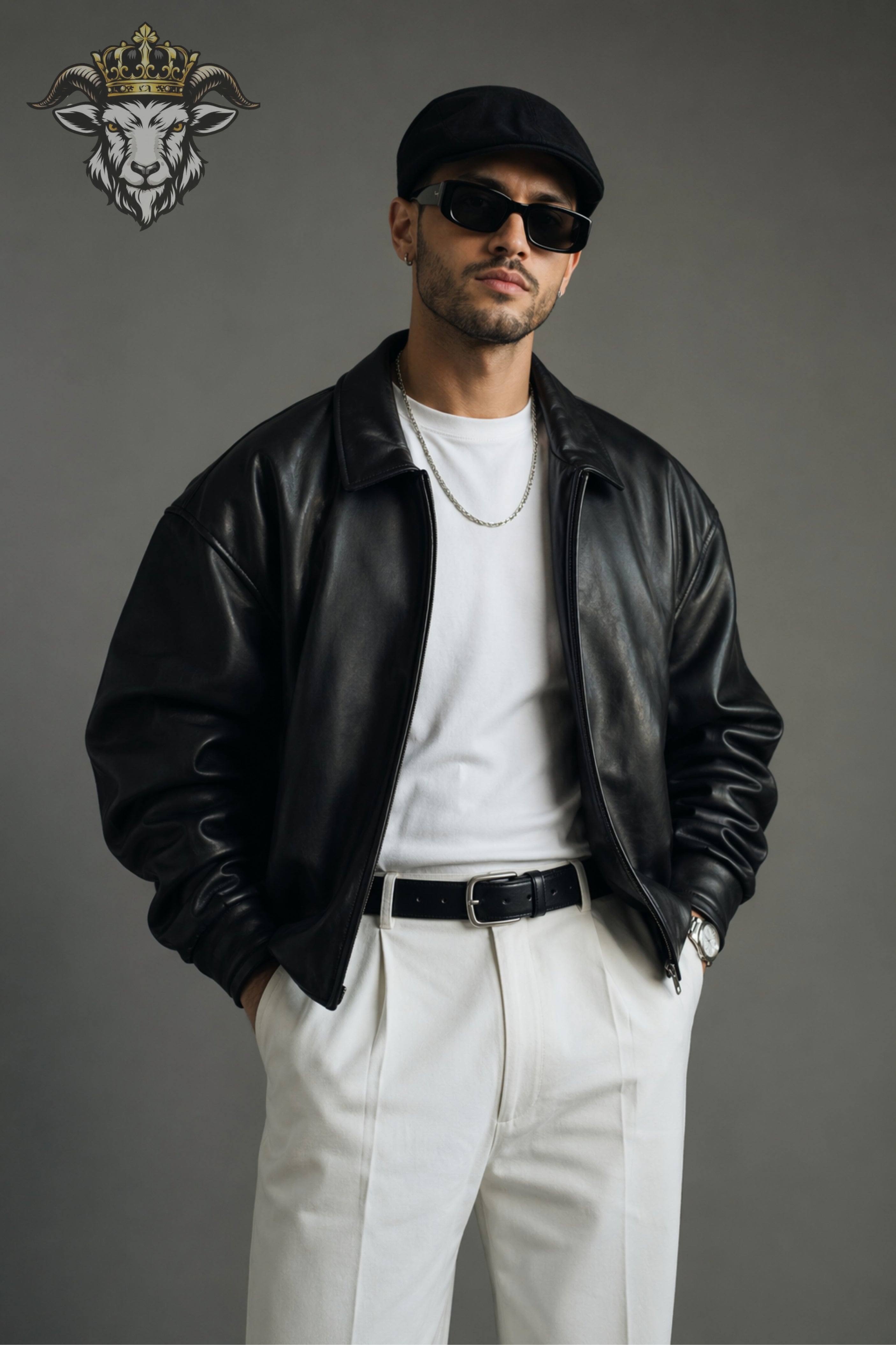 Men’s Black Oversize Real Leather Bomber Jacket