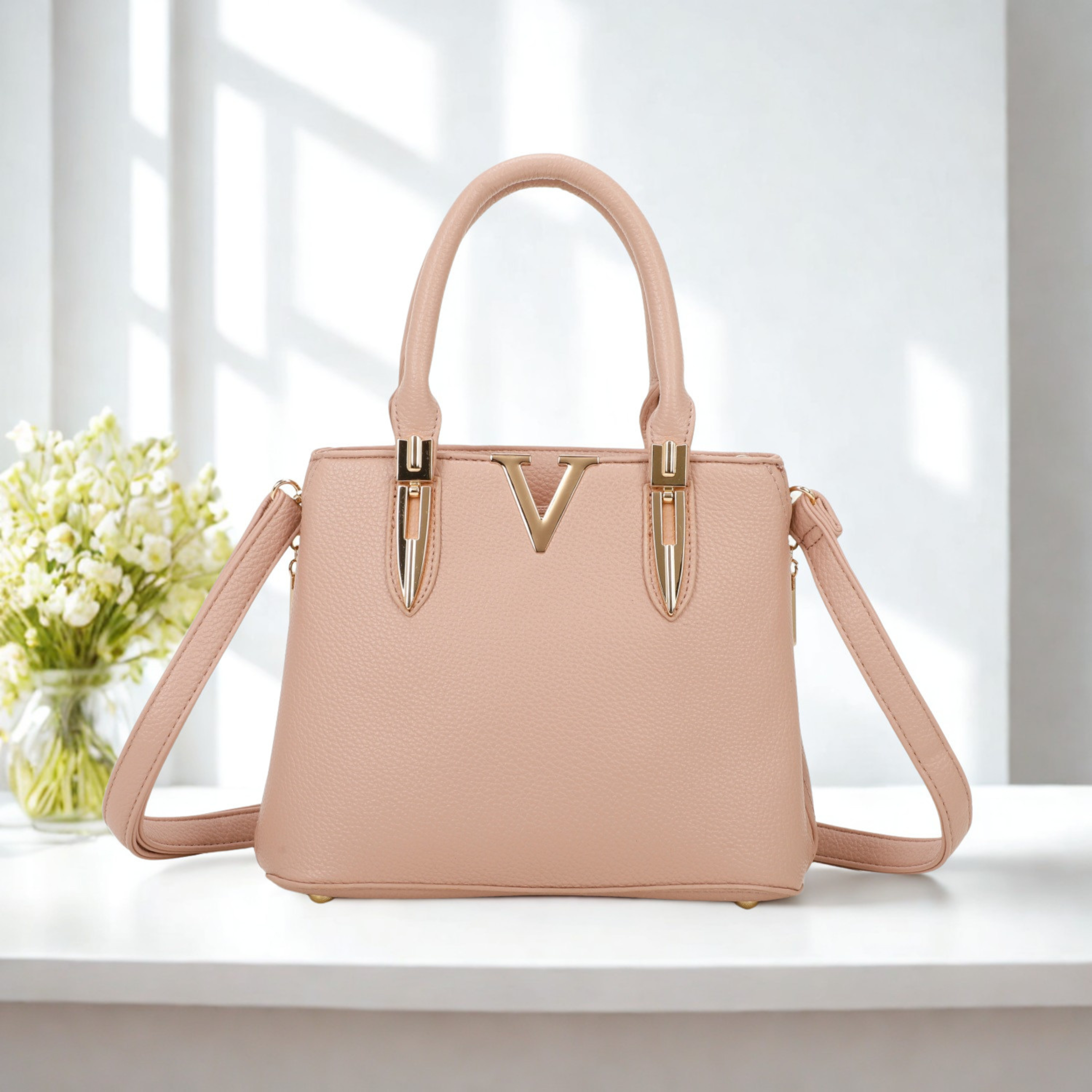 Ladies Structured Handbag Top Handle Shoulder Crossbody Bag Zip Synthetic Tote
