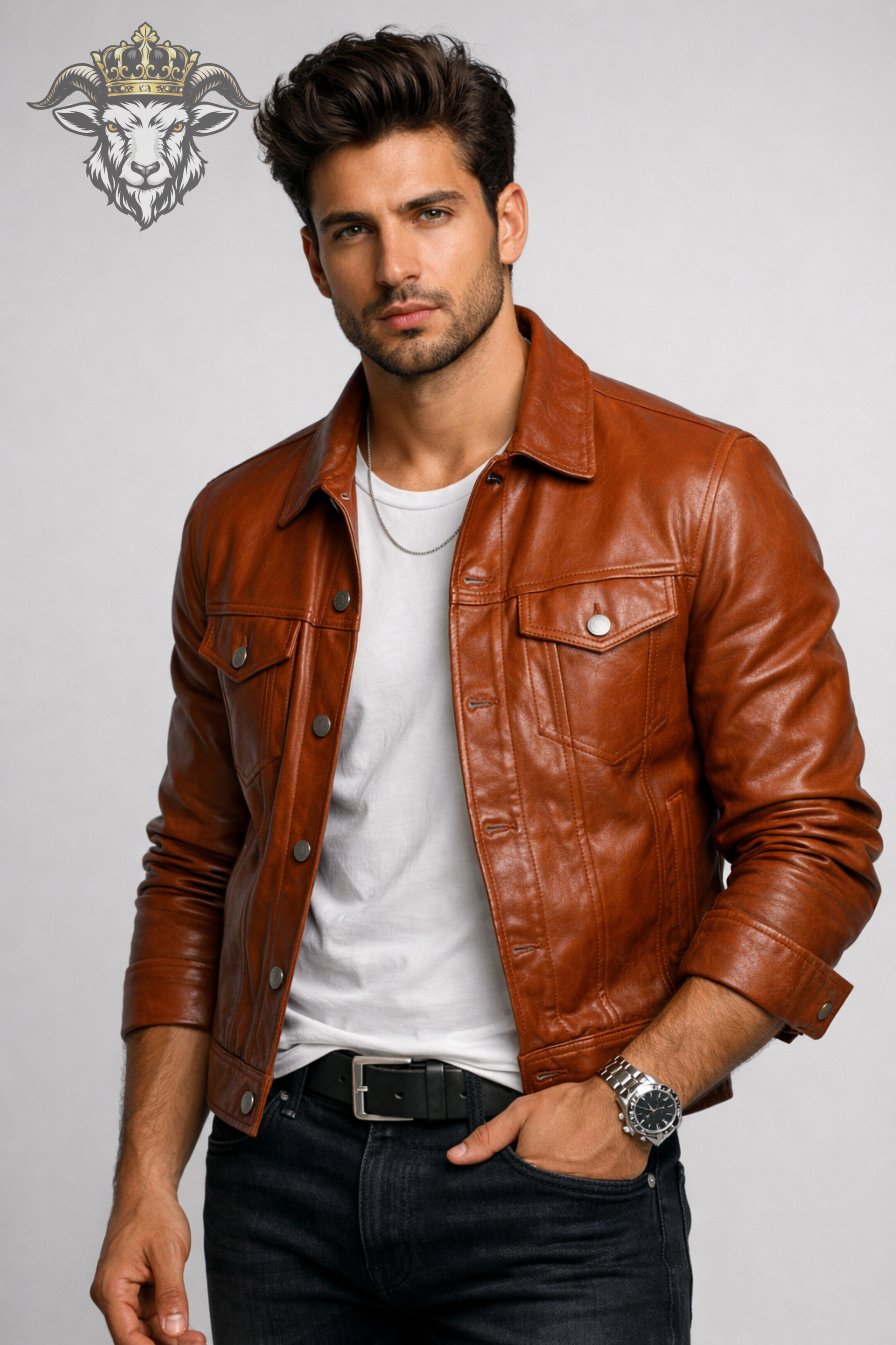 Men’s Burnt Orange Real Leather Trucker Jacket