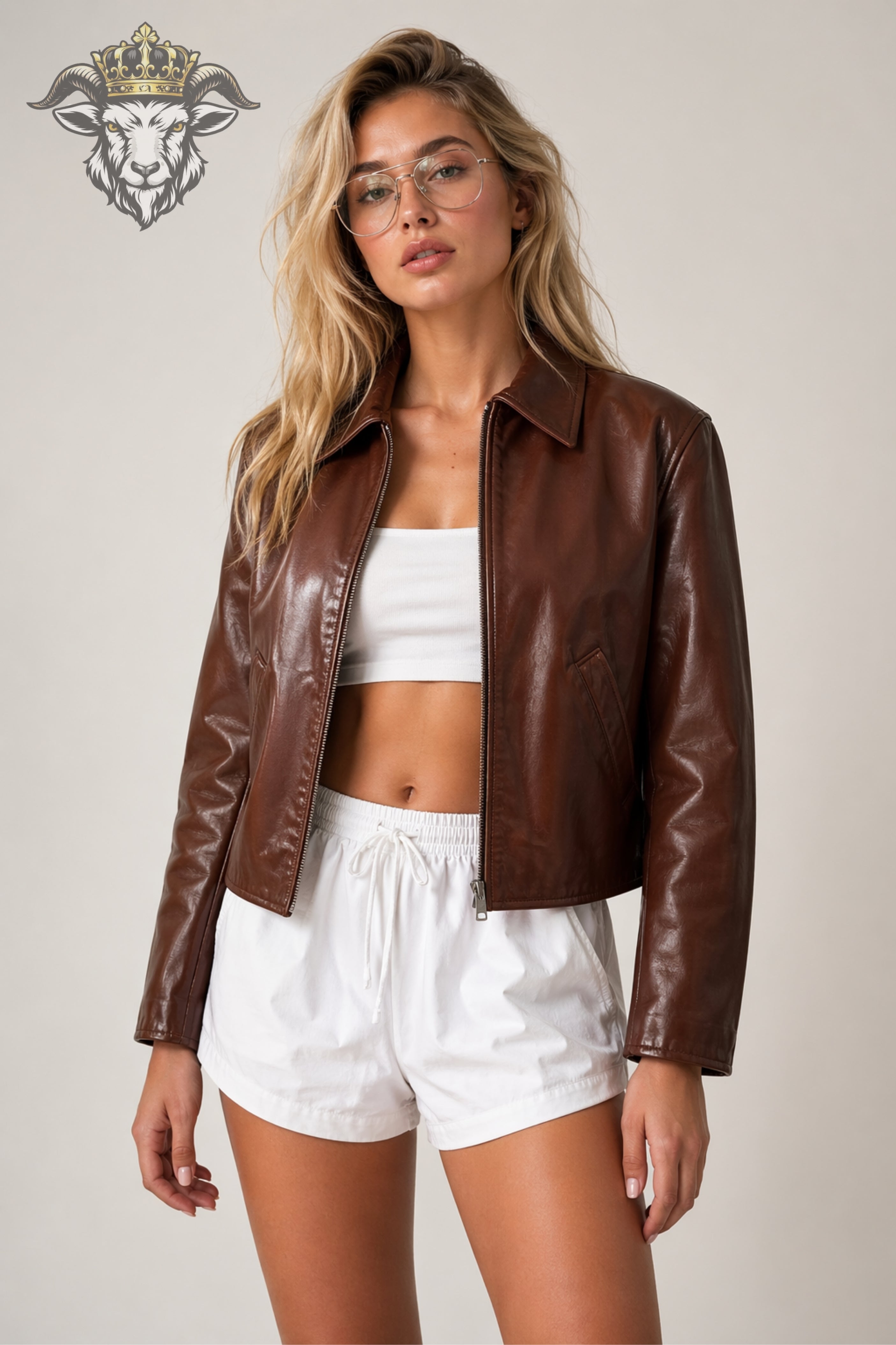 Women’s Brown Real Leather Cropped Jacket