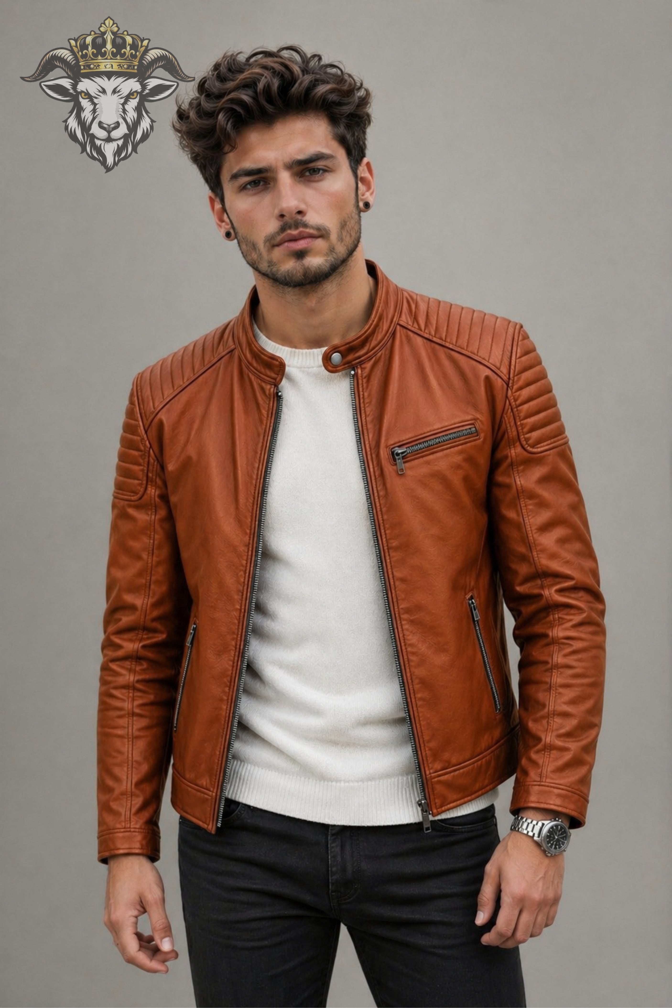 Men’s Burnt Orange Real Leather Roadster Jacket