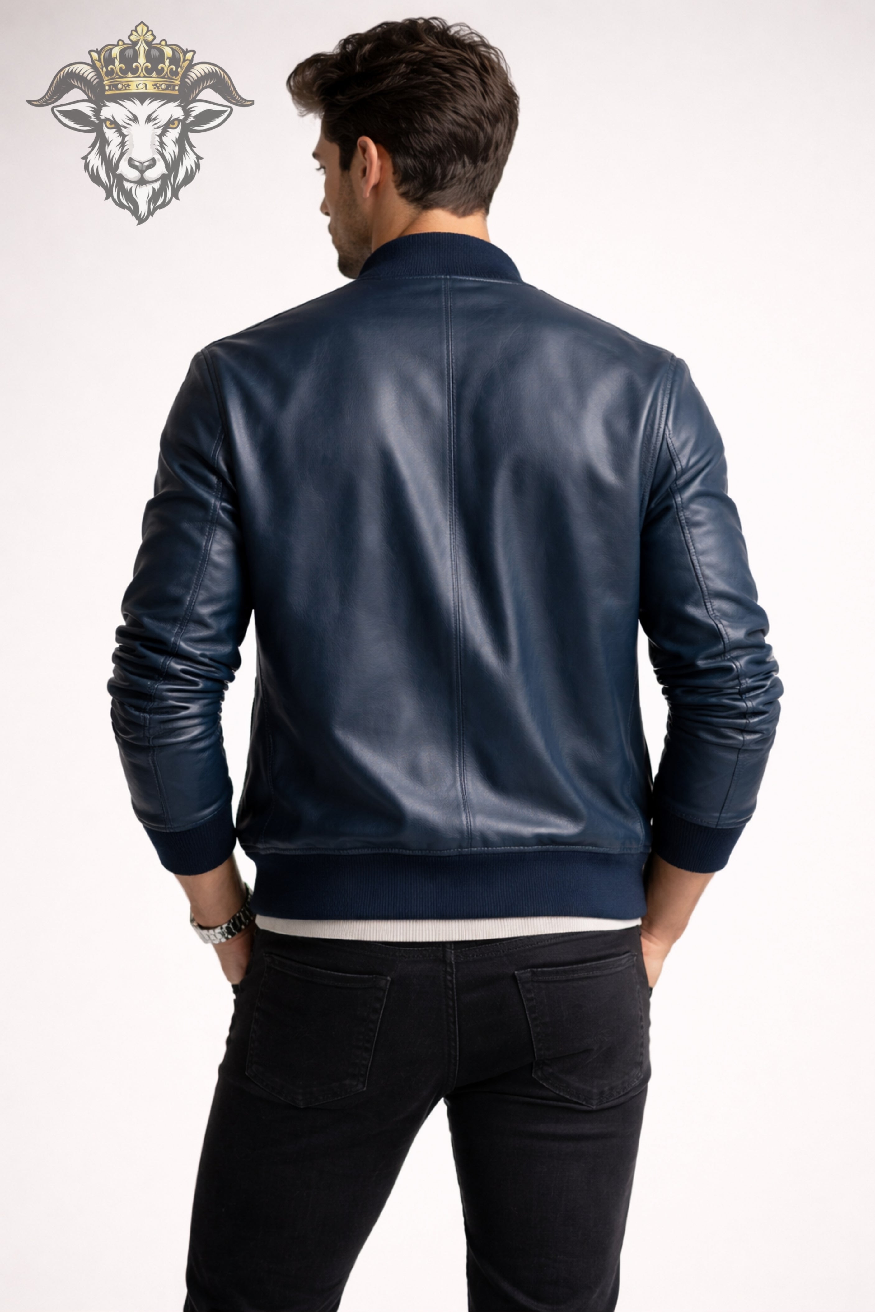 Men’s Blue Real Leather Bomber Jacket