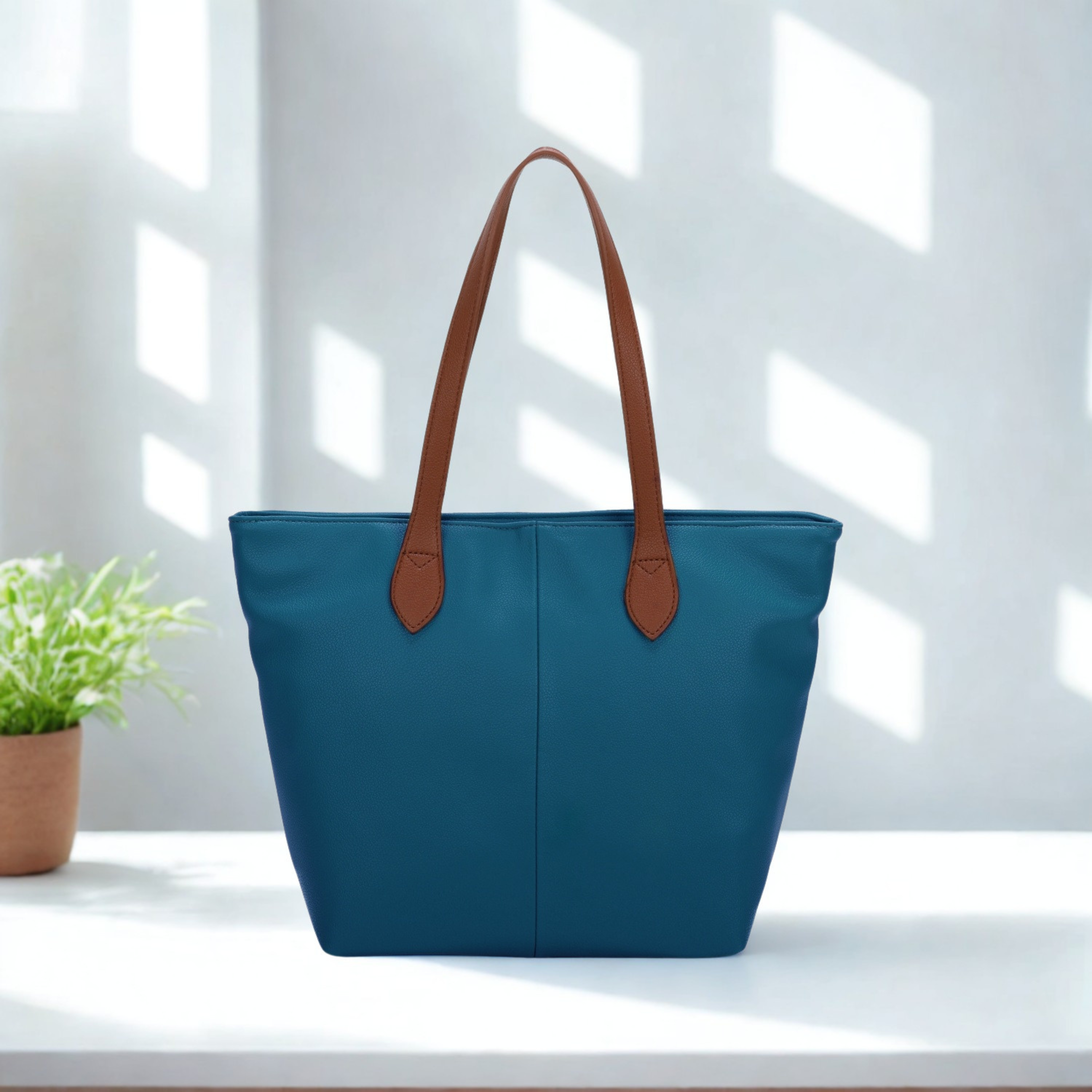 Women’s Large Tote Shoulder Bag Synthetic Handbag with Zip Top & Contrast Straps