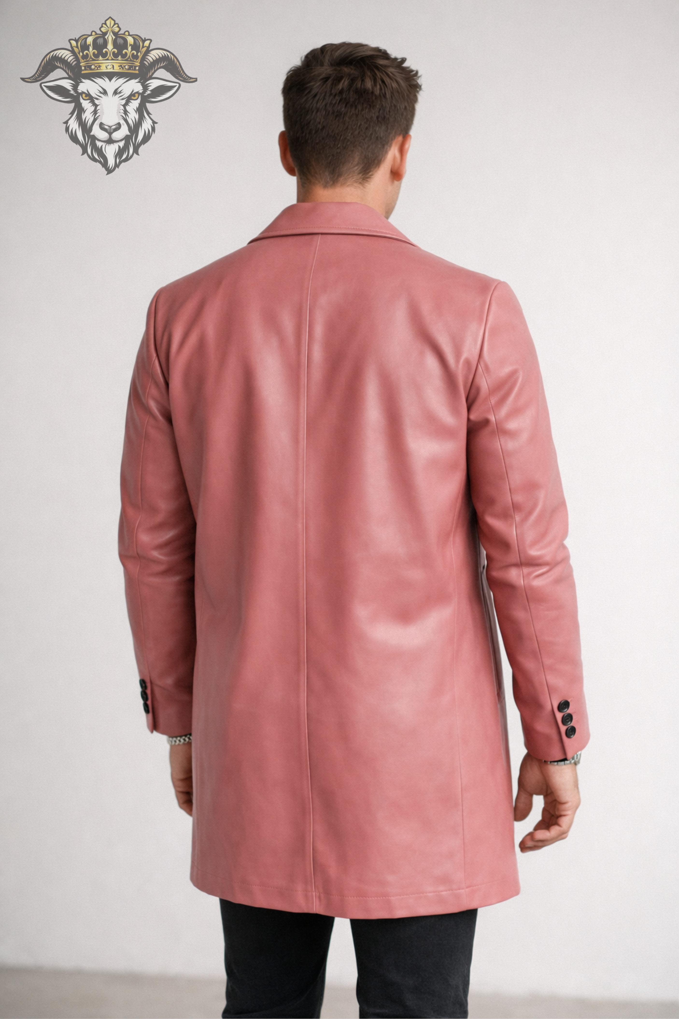 Men’s Pink Real Leather Coat – Mid-Thigh Premium Leather Overcoat | Slim Fit Stylish Designer Jacket for Men
