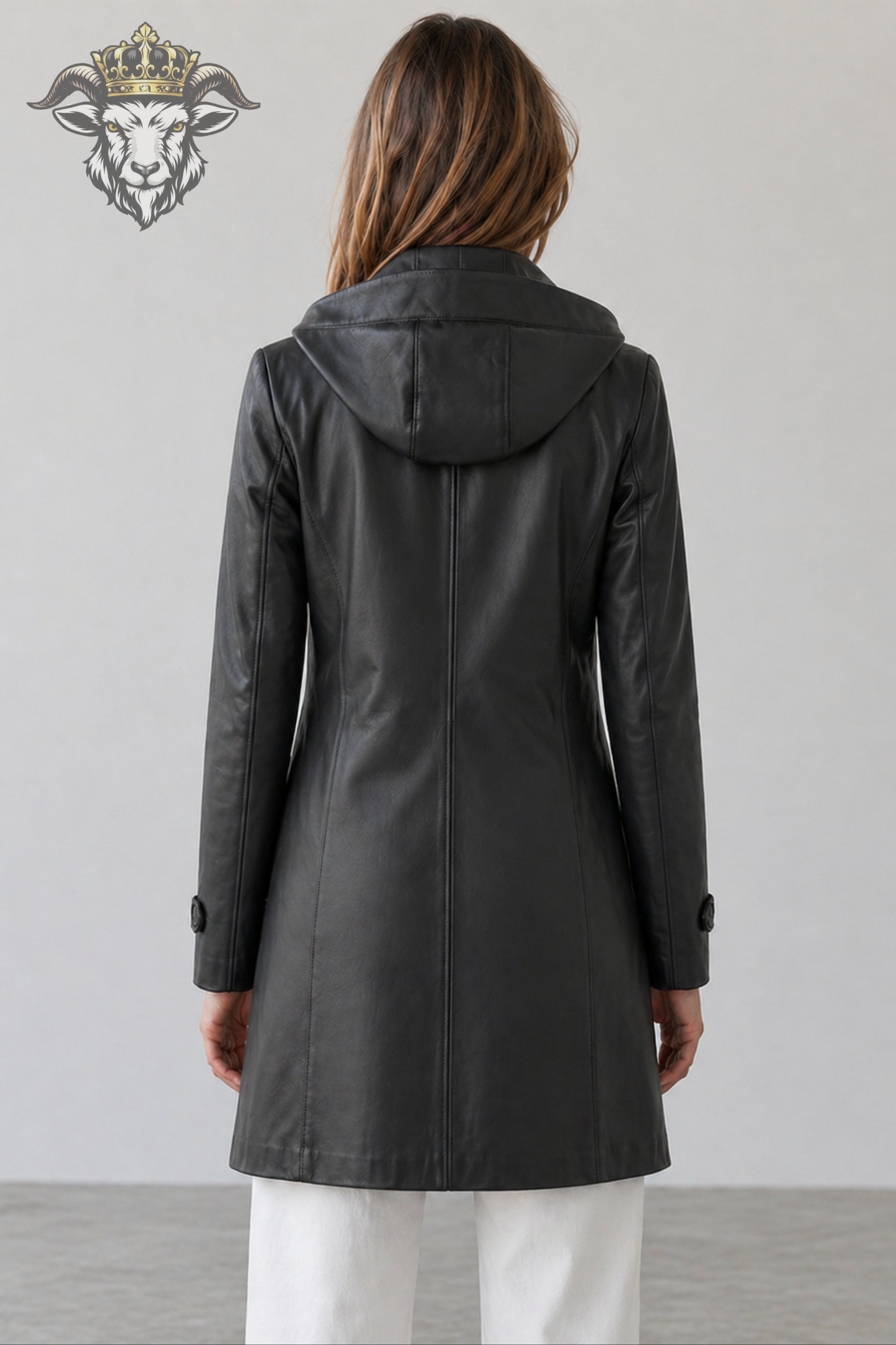 Women’s Charcoal Real Leather Hooded Coat