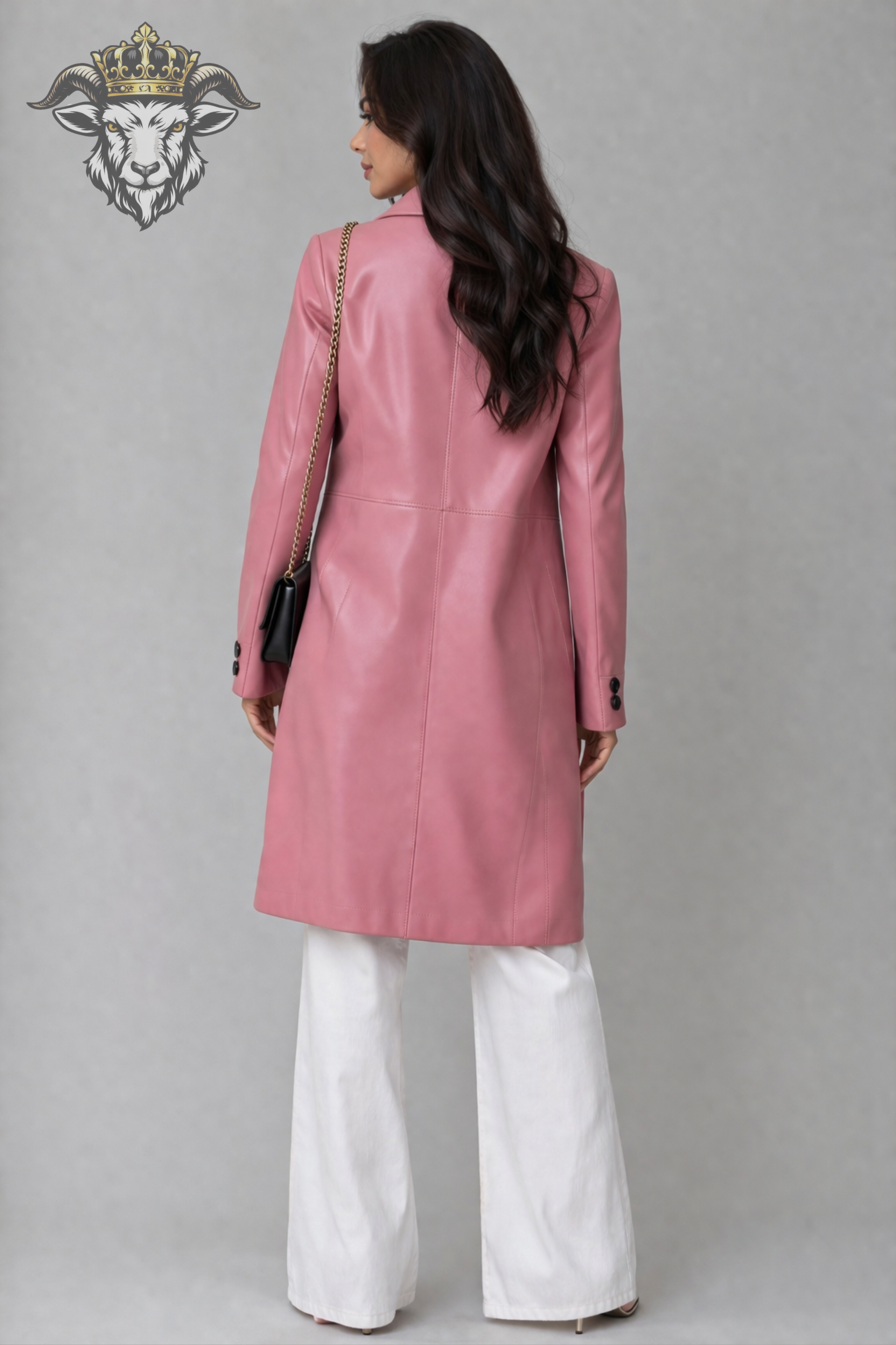 Women’s Pink Real Leather Knee-Length Coat