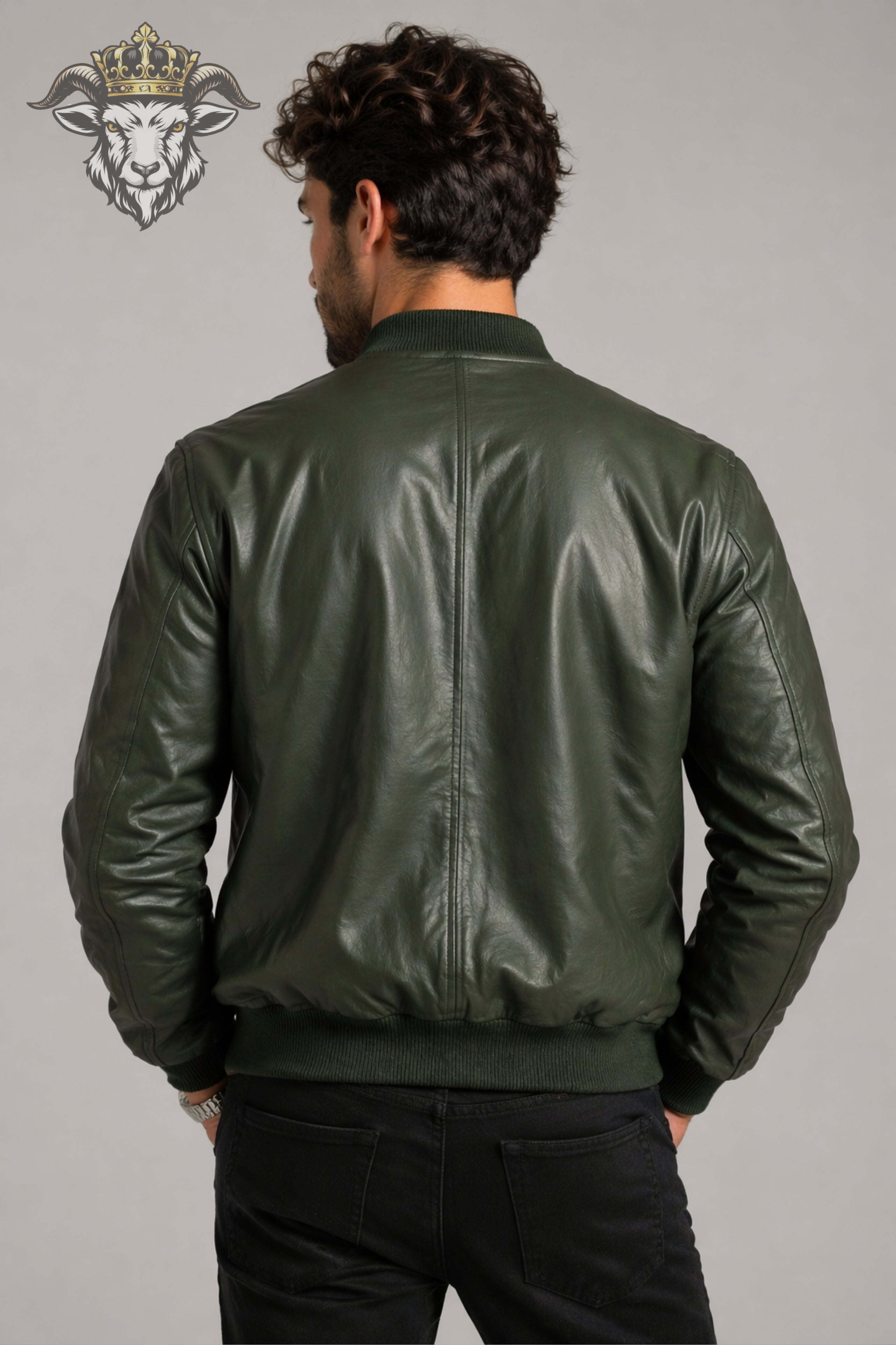 Men’s Green Real Leather Bomber Jacket
