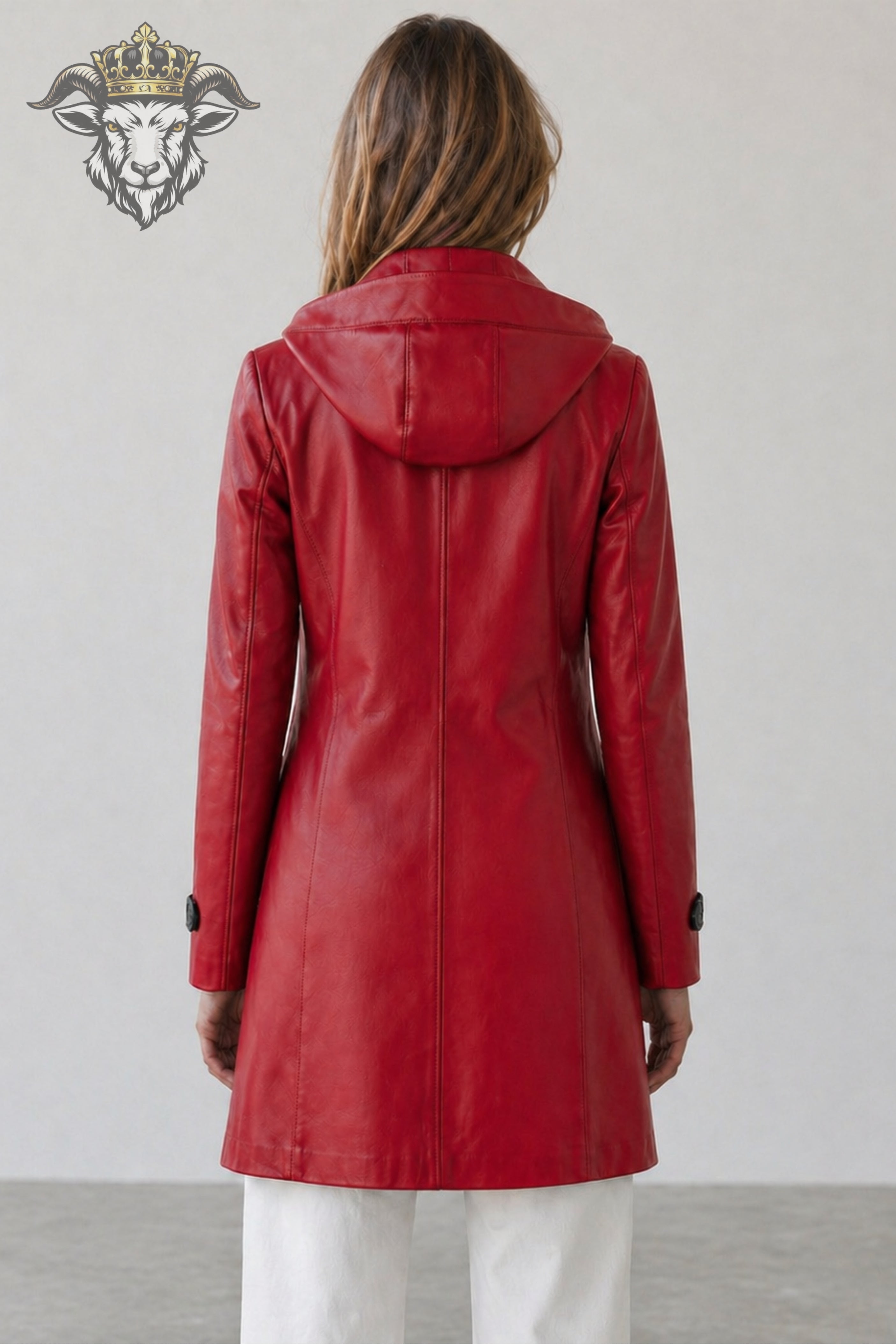Women’s Red Real Leather Hooded Coat