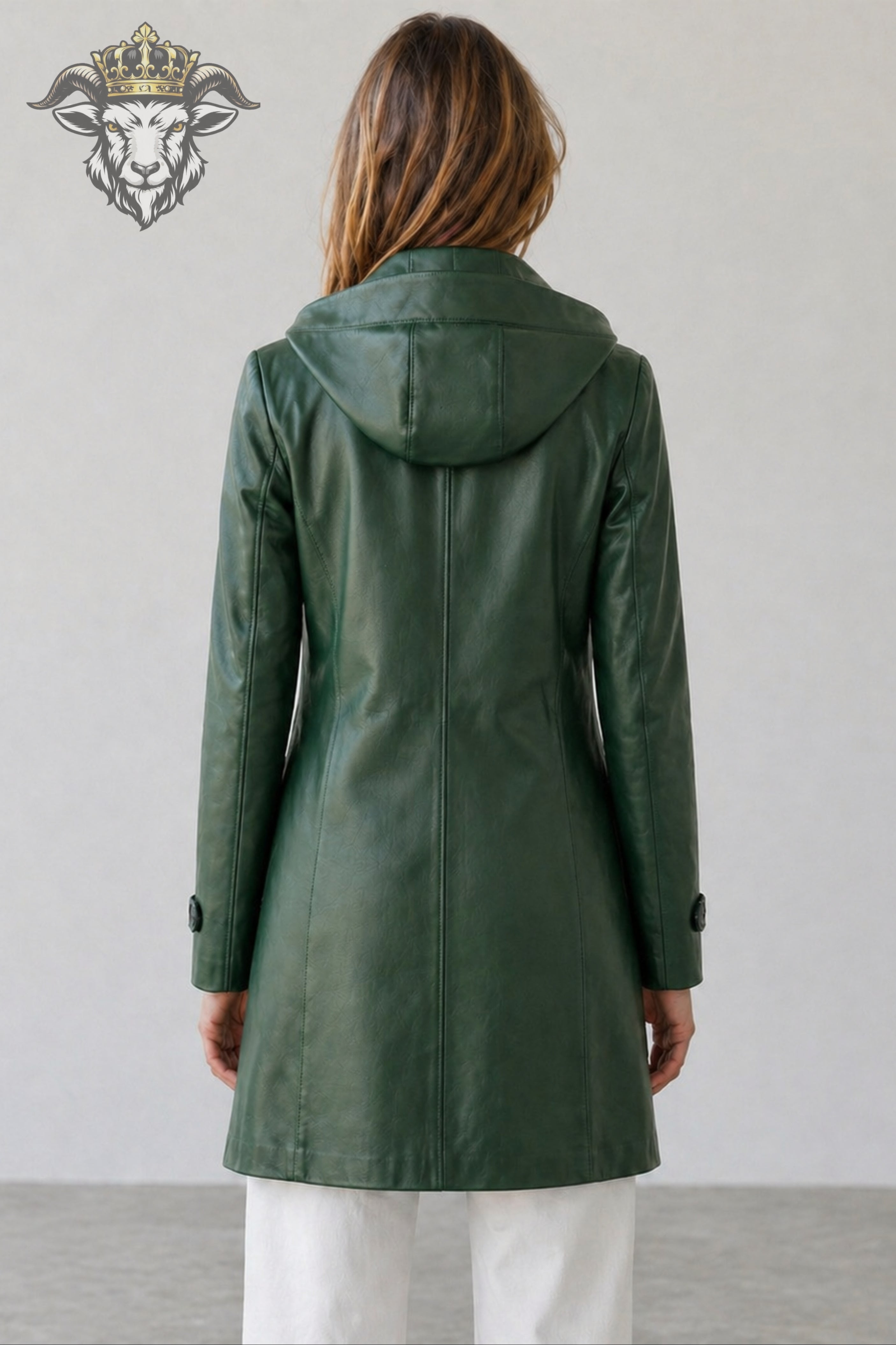 Women’s Green Real Leather Hooded Coat