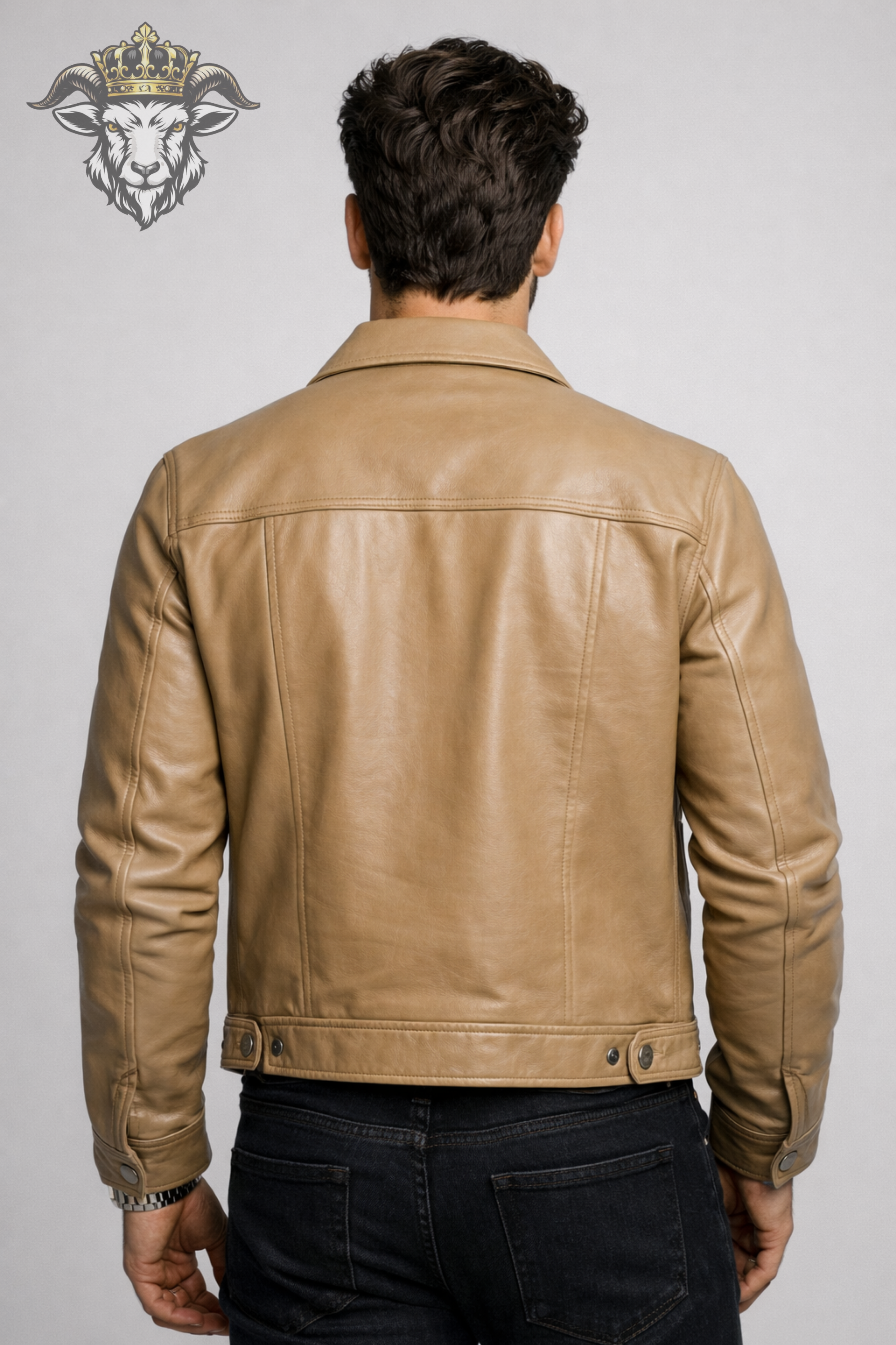 Men’s Beige Real Leather Trucker Jacket
