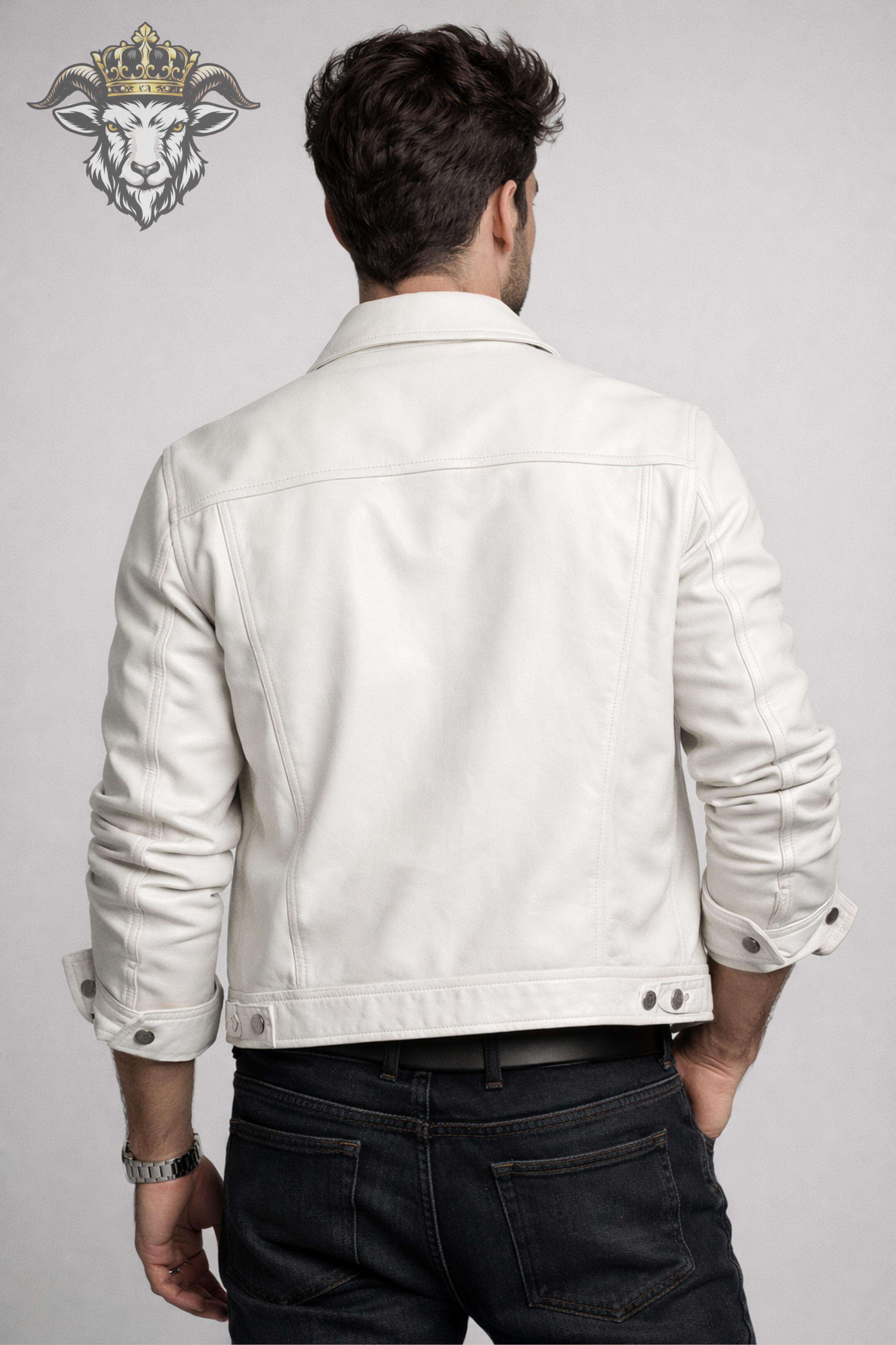 Men’s White Real Leather Trucker Jacket